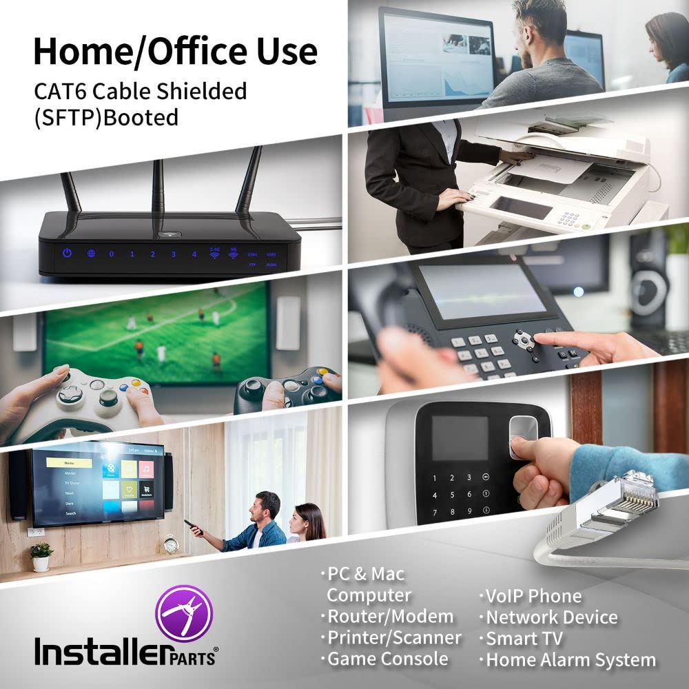 Installerparts (10 Pack Ethernet Cable Cat6 Cable Shielded (Sstp/Sftp) Booted 2 Ft   Gray   Professional Series   10Gigabit/Sec