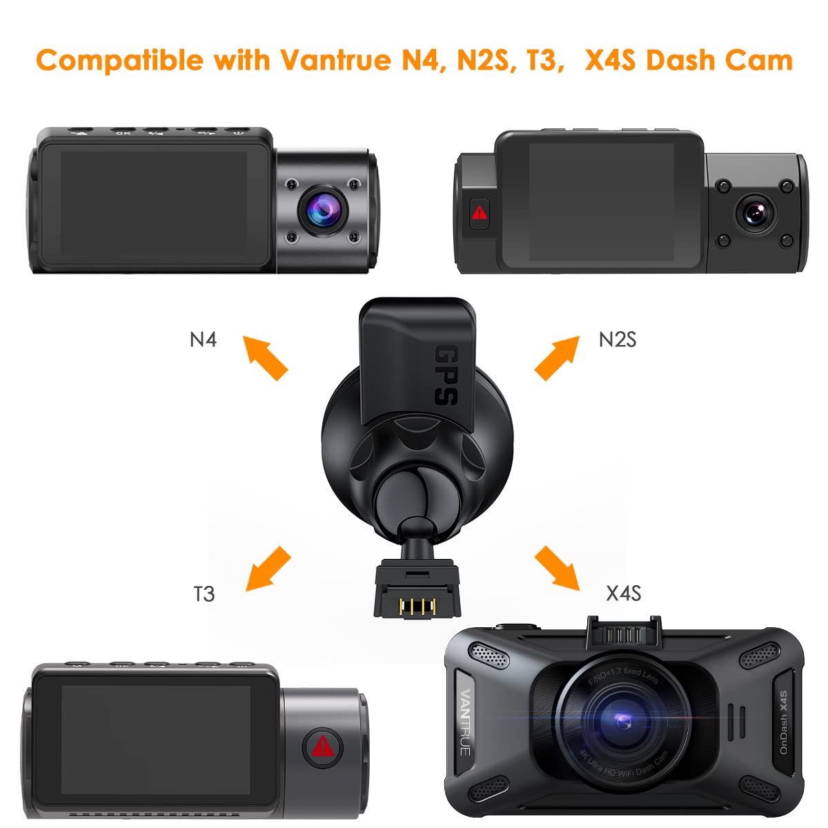Vantrue N4, N2S, X4S, N1 Pro(2023), T3 Dash Cam Gps Receiver Module Type C Usb Port Car Suction Cup Mount For Windows And Mac