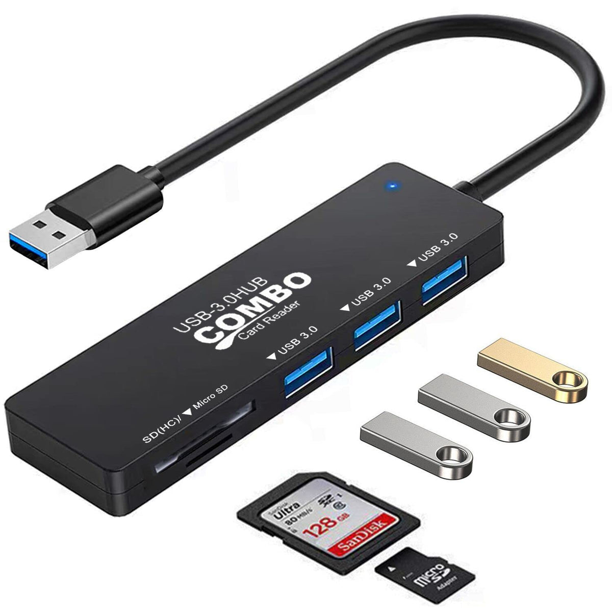 Vienon Usb 3.0 Hub With Sd/Tf Memory Card Reader And 3 Usb 3.0 Ports, 5 In 1 Usb Extender Usb Splitter Usb Port Hub For Pc, Lapt