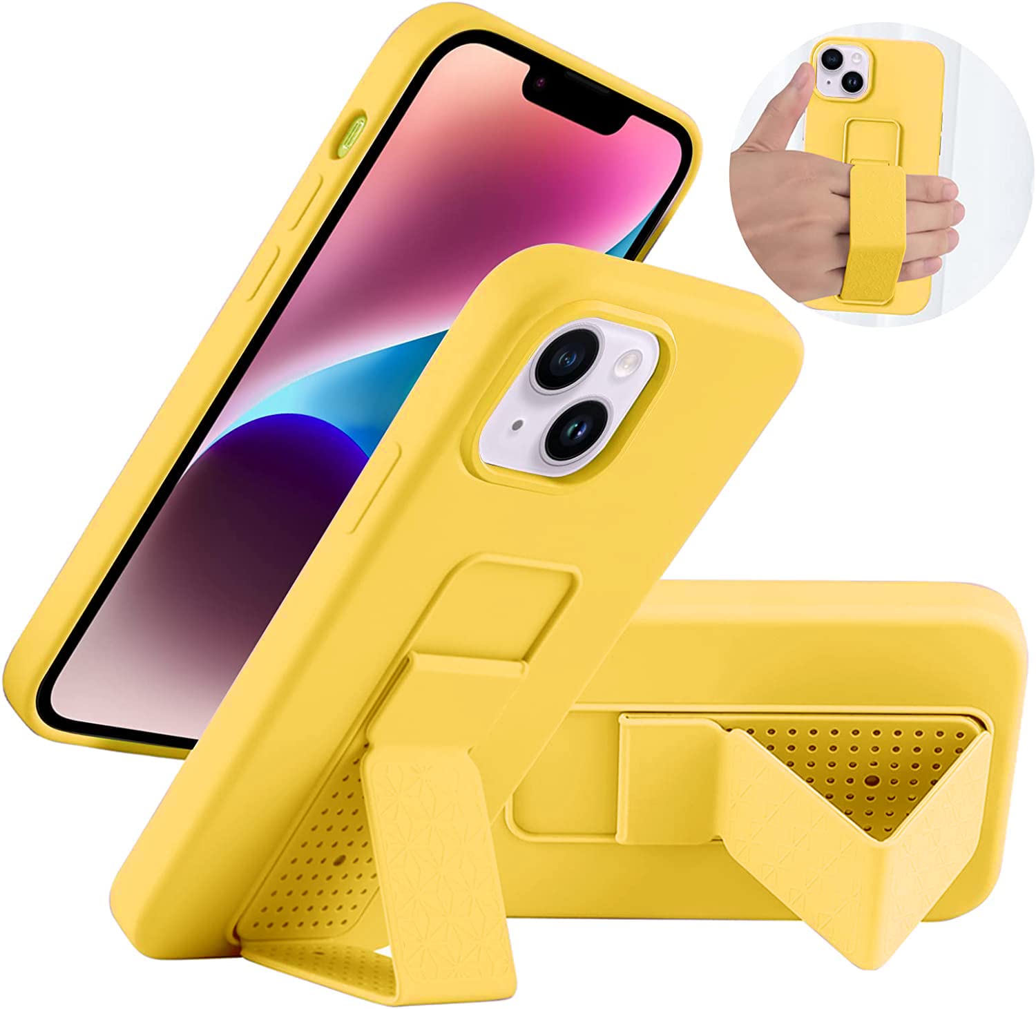 Laudtec Silicone Kickstand Case Compatible With Iphone 14 Plus Case Vertical And Horizontal Stand Hand Strap Metal Kickstand, Fl
