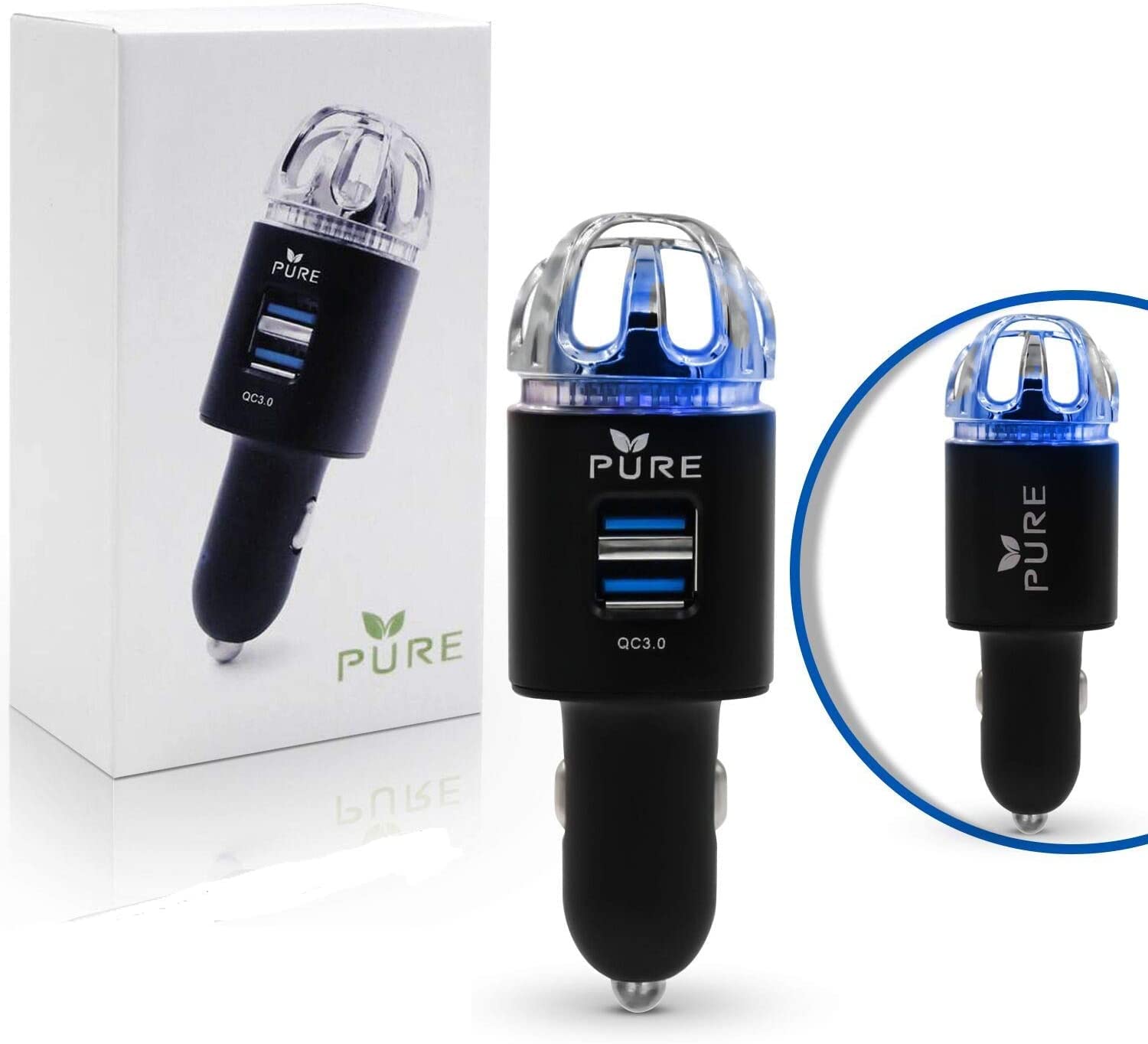 Car Air Purifier Premium Air Ionizer & Car Charger Accessory W Dual Usb Ports Quick Charge 3.0 Eliminate Allergens Bad Odor Pet Smell Smoke Pollen Mold Bacteria Viruses Pm2.5 & Vocs Deodorizer