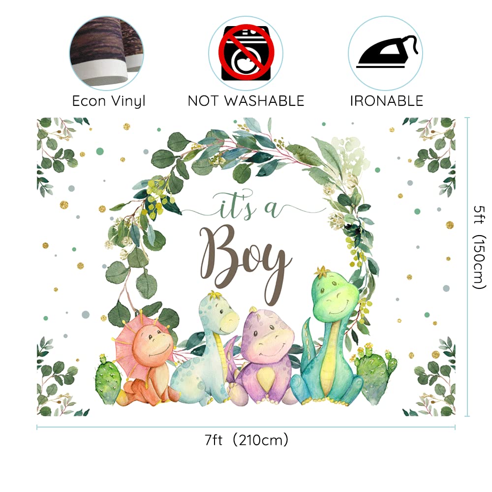 7X5Ft It'S A Boy Backdrop Baby Shower Cartoon Dinosaur Cactus And Eucalyptus Leaves Photography Background Kids Party Supplies C