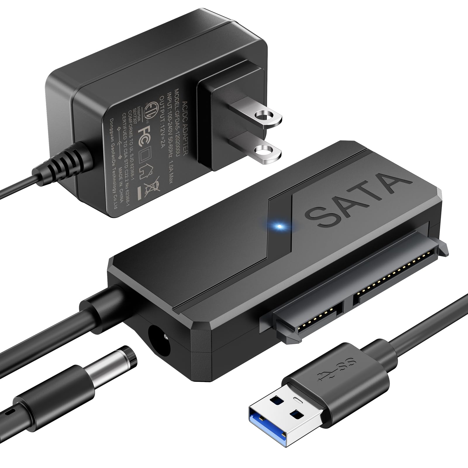 Clavoop Sata To Usb Adapter With Power, Usb 3.0 To Sata Iii Converter With 12V 24W Adapter External Hard Drive Cable For 2.5 3.5