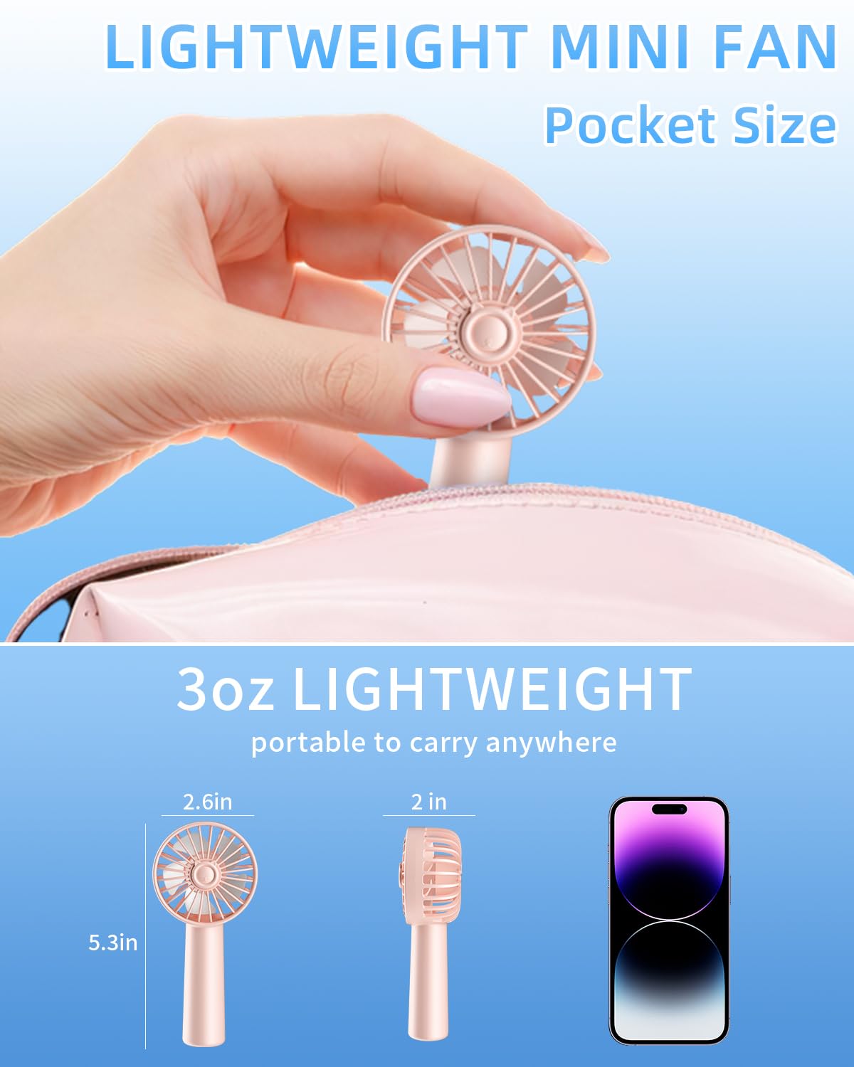 Handheld Fan, Portable Mini Fan 3 Speeds, 1800Mah Small Hand Fan Battery Operated, Personal Makeup Eyelash Fan Usb Rechargeable,