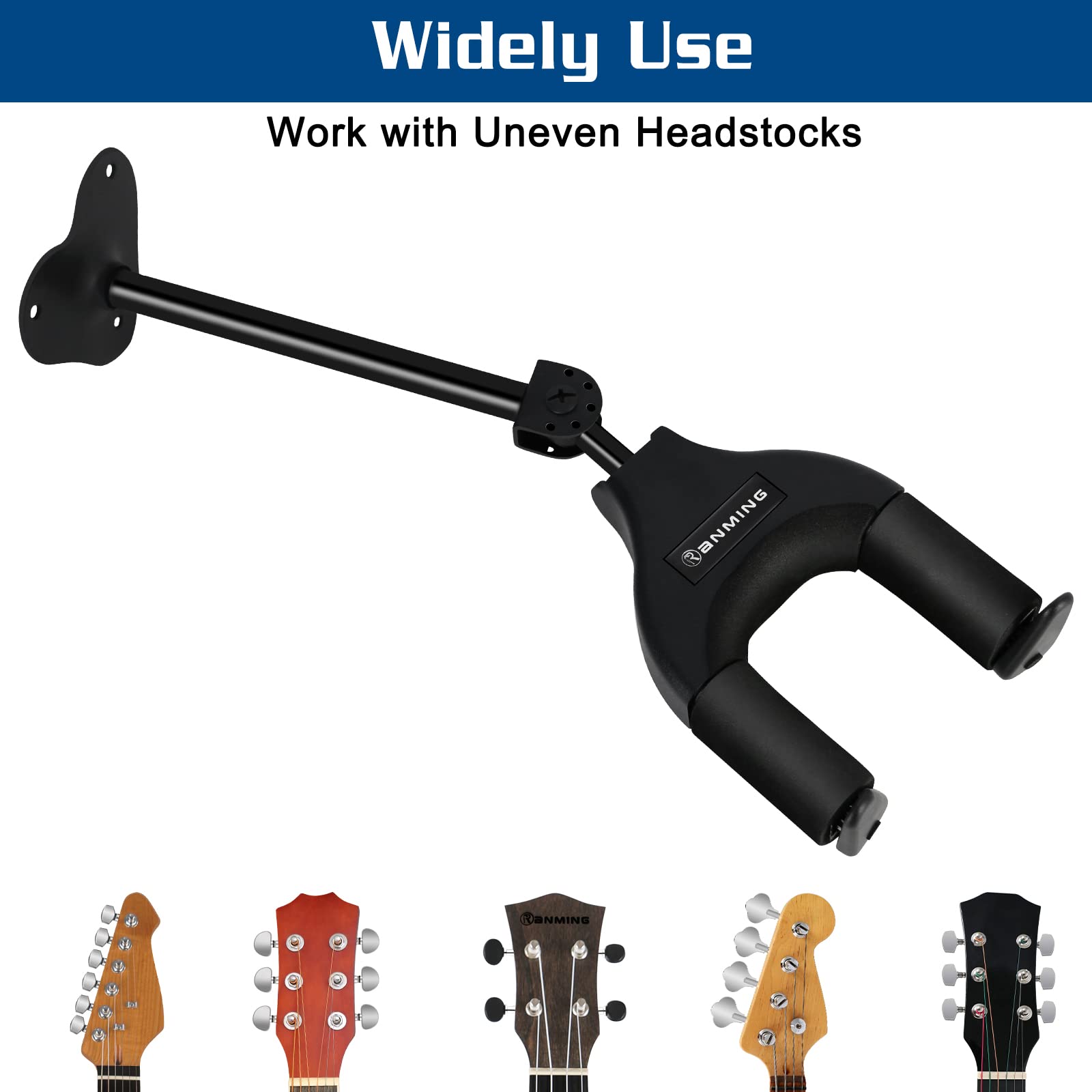 Ranming Guitar Wall Hook Hanger ,Metal Base Wall Mount Hangers, Lengthen Auto Locking Guitar Hangers Accommodates Many Styles In