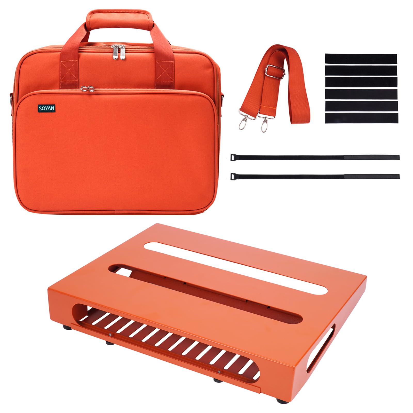 Soyan 14'' X 10.6'' Guitar Pedal Board With Power Supply Cradle, Carrying Bag Included, Inspiring Orange (Spb 14Or)