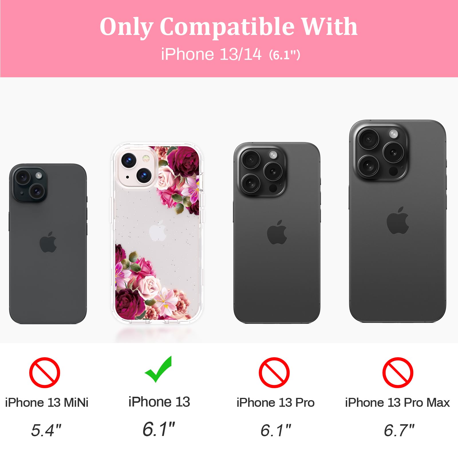 Acketbox For Iphone 14 Case With Screen Protector + Camera Lens Protector And Ring Bracket,Flower Pattern Design For Women And G