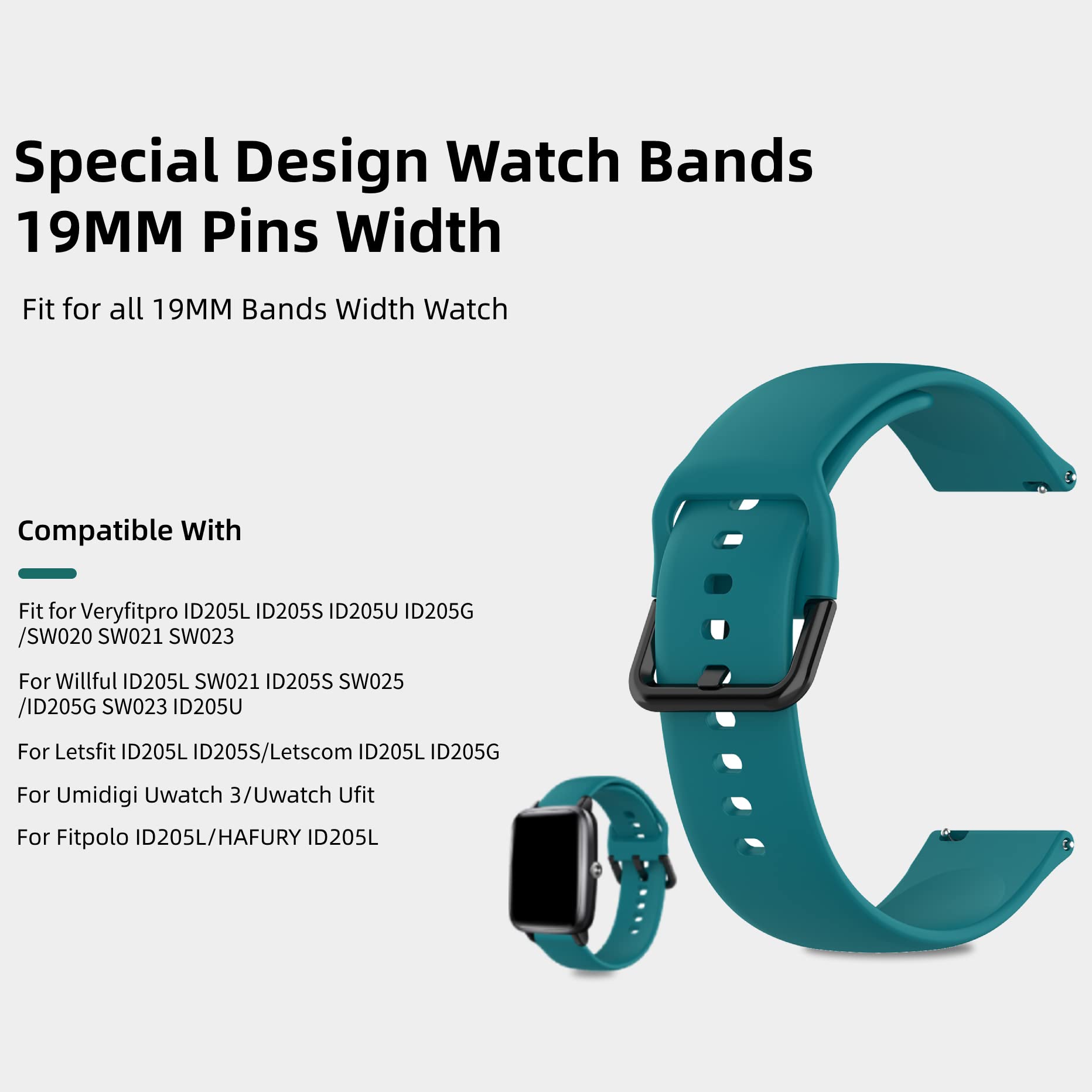 E Ecsem Replacement Watch Bands For Veryfitpro Id205L Smart Watch And Id205G,Id205S,Id205U,Sw020,Sw023,Sw025 Smart Watch Silicon