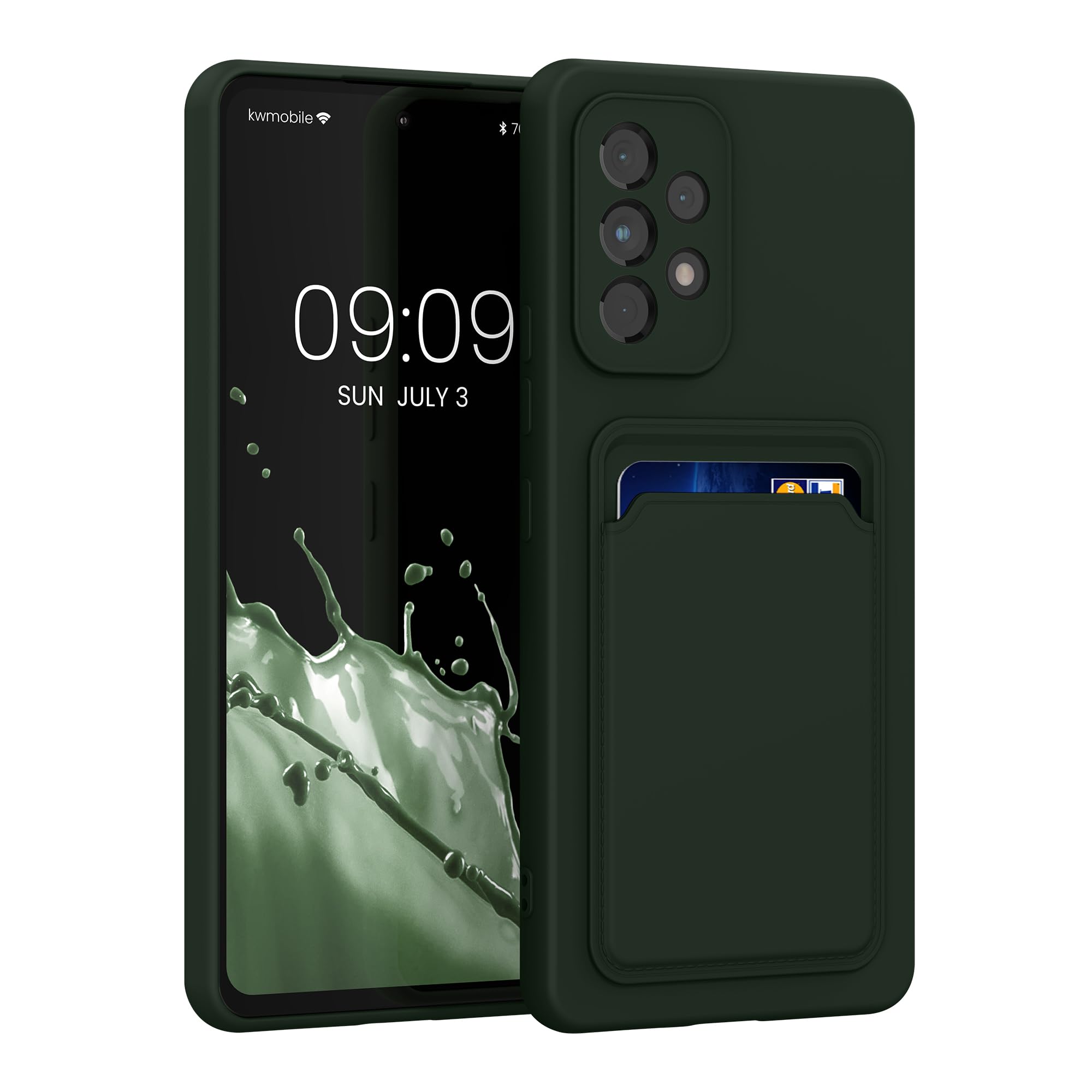 kwmobile Case Compatible with Samsung Galaxy A53 5G Case - TPU Phone Cover with Credit Card Holder - Dark Green