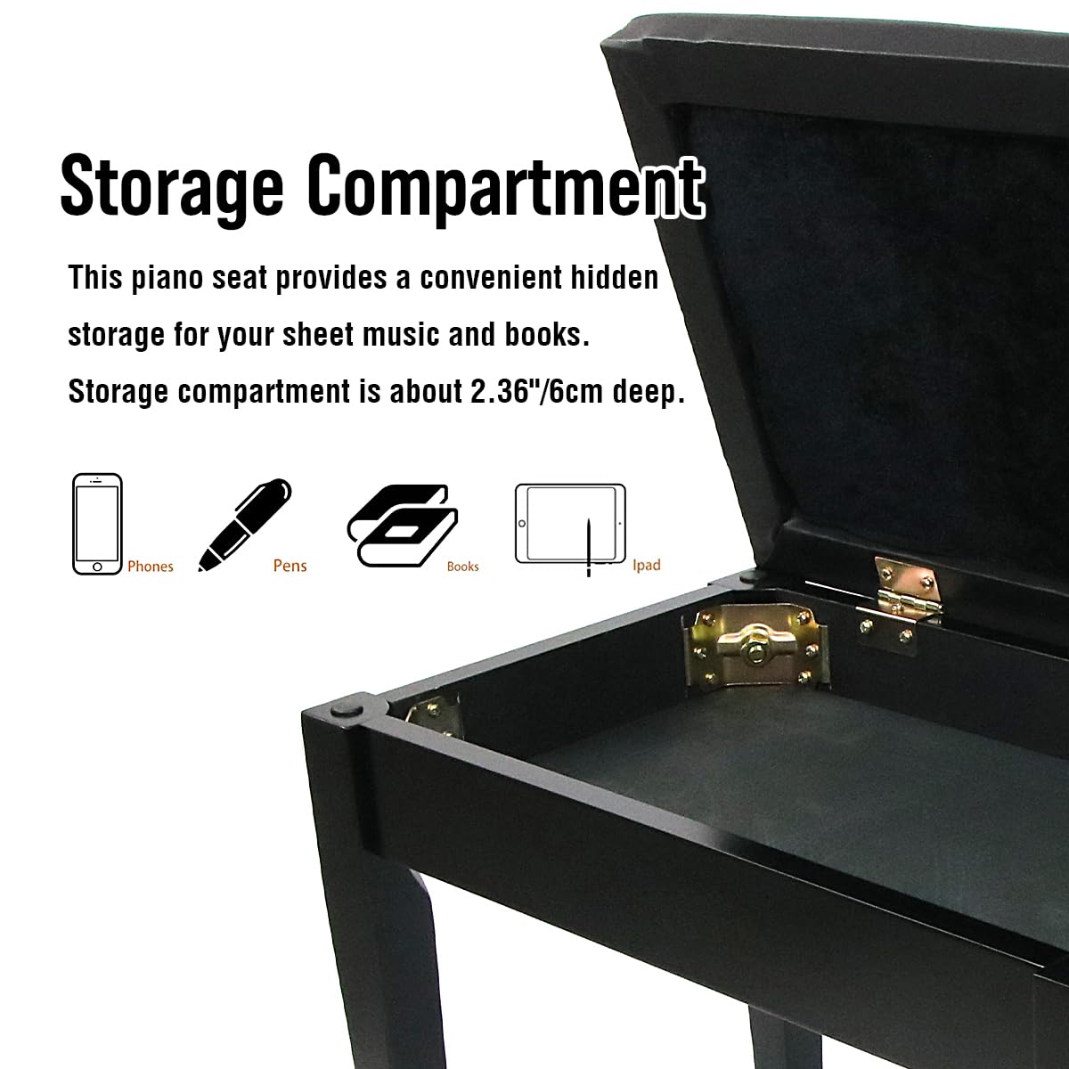 Filisite Piano Bench With Waterproof Padded Cushion, Makeup Stools For Vanity, Bench For Living Room/Bedroom Xj580-2(Black)