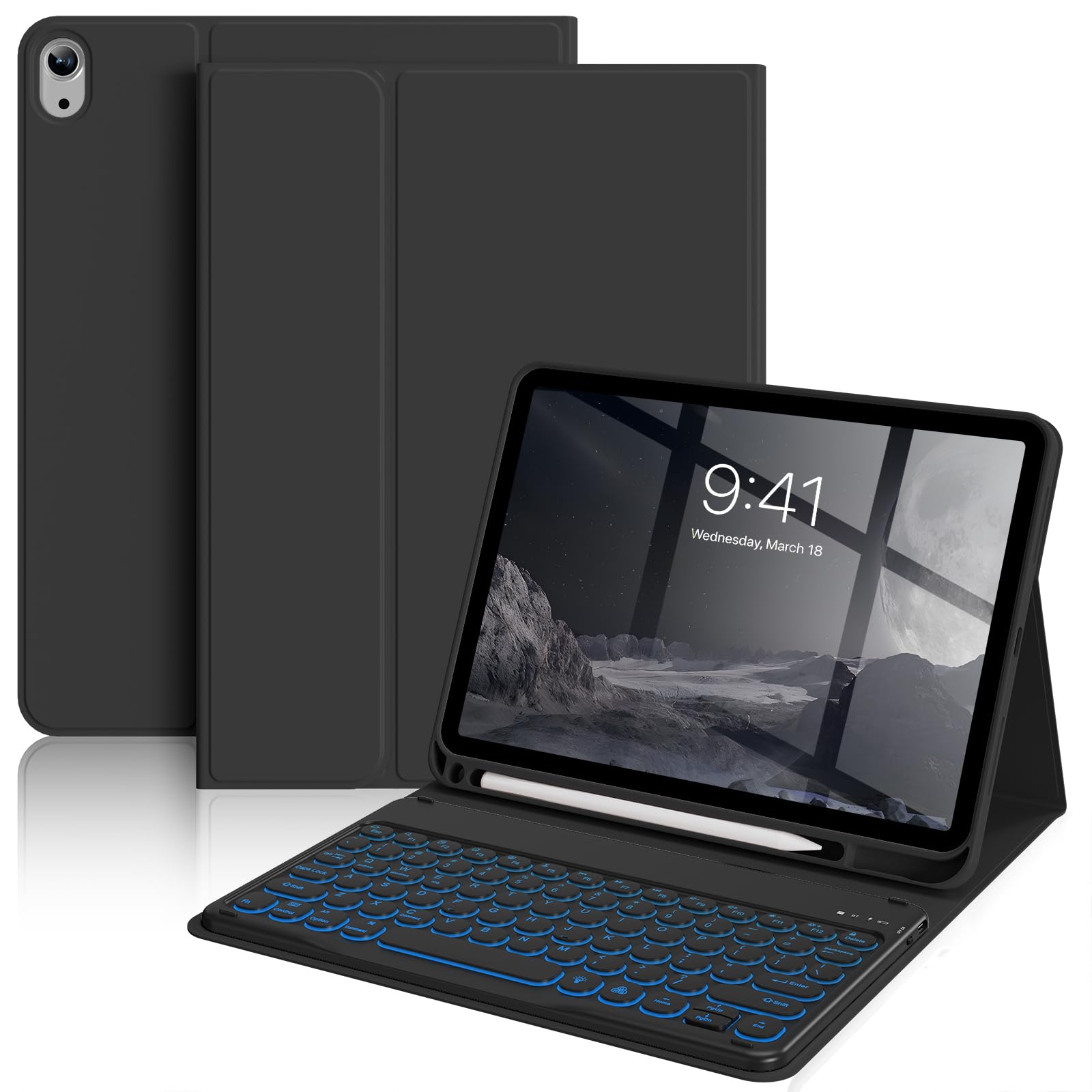 Aoub Keyboard Case For Ipad 10Th Generation 10.9 Inch 2022, 7 Color Backlit Detachable Wireless Bluetooth Keyboard Stand Folio C