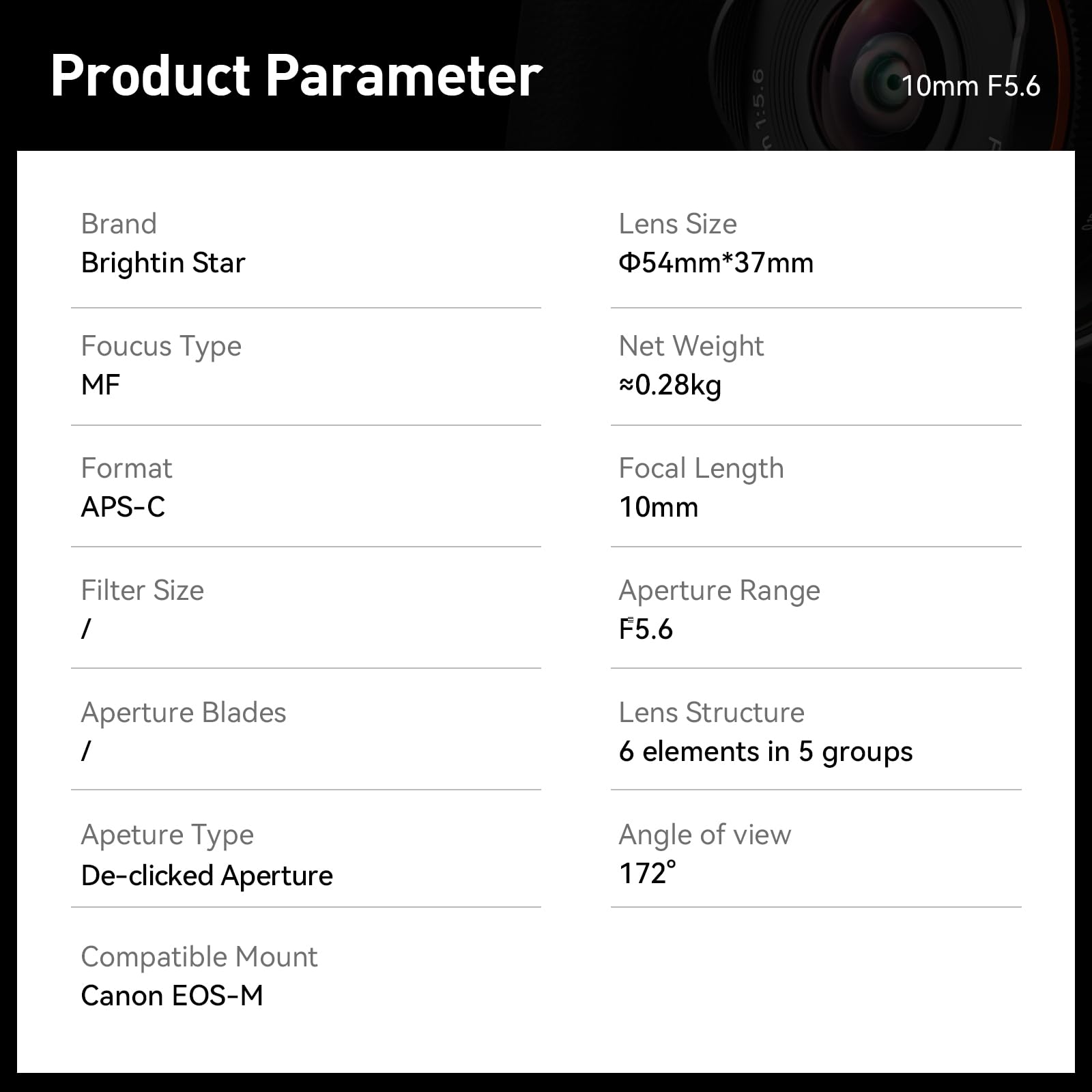 Brightin Star 10Mm F5.6 Fisheye Manual Focus Prime Lens For Canon Eos M Mount Mirrorless Cameras, Aps C Ultra Wide Angle Fixed L