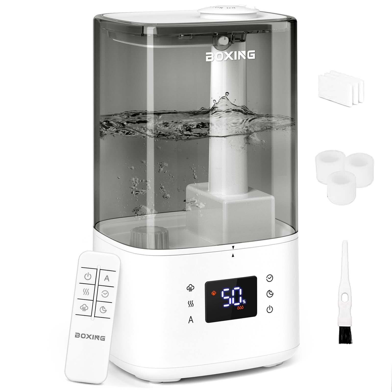 Boxing 6L Warm & Cool Mist Humidifiers For Bedroom, Air Humidfier For Large Room With Remote Control, Auto Mode Perfect For Baby