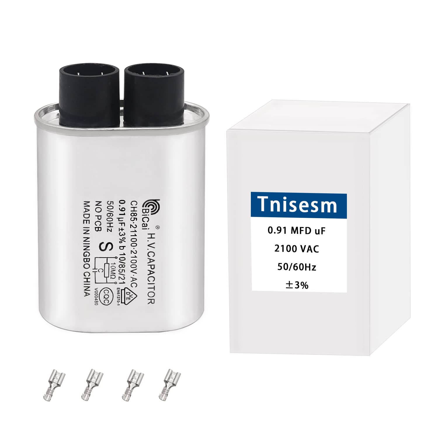 Tnisesm Microwave Capacitor 0.91Uf 2100V, High Voltage Capacitor 1/4'' Standard Terminal Connection Pin, Compatible With Whirlpo