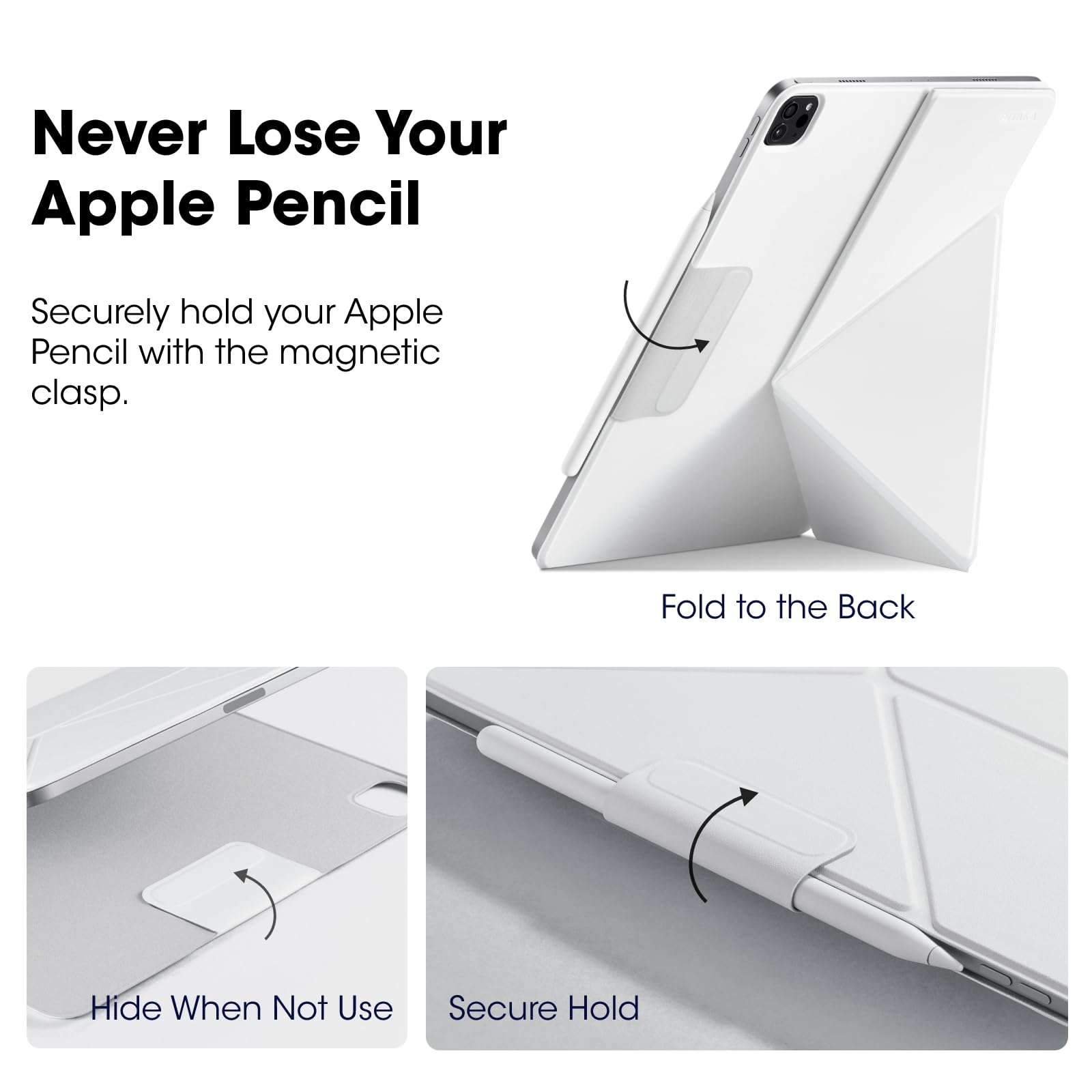 Pitaka Ipad Pro 12.9 Case, Compatible With Ipad Air M3/M2 13 Inch & Ipad Pro 12.9 (3 6Th Gen) 2022/2021/2020/2018, Lightweight Portrait/Landscape Magnetic Case With 4 Standing Angles   White