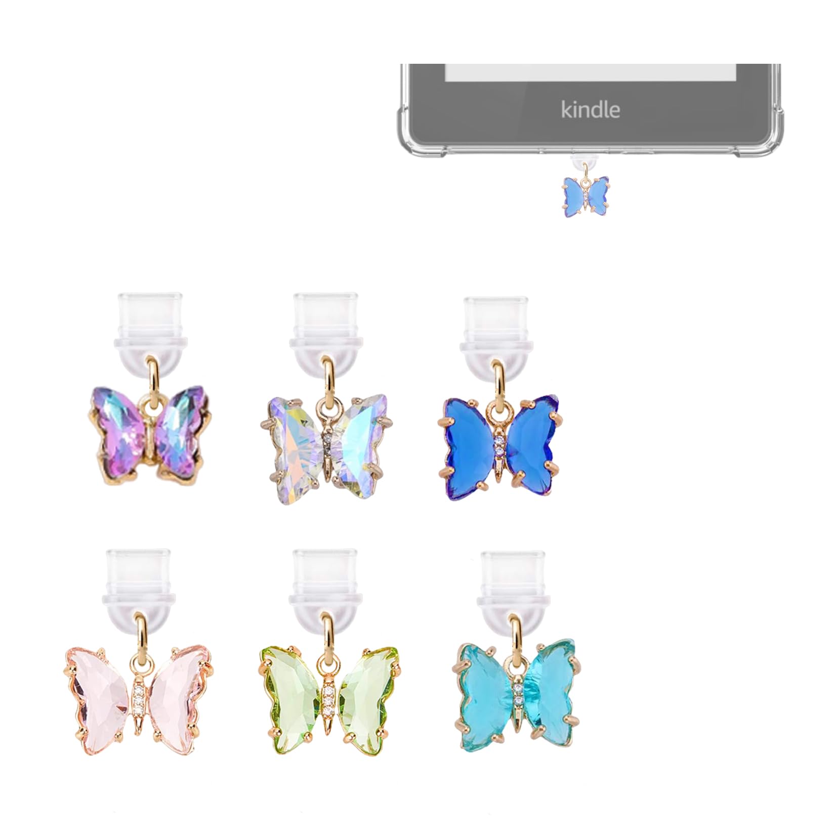 Butterfly Dust Plug Charm Compatible With Kindle Paperwhite 2021 Released,Type C/Usb C Dust Plug,Set Of 6