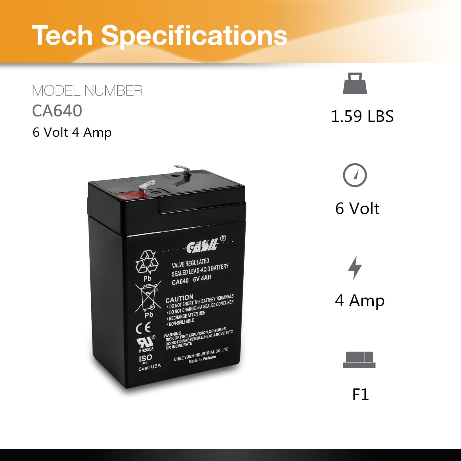 Casil 6V 4Ah Rechargeable Sealed Lead Acid Replacement Battery (2 Pack)