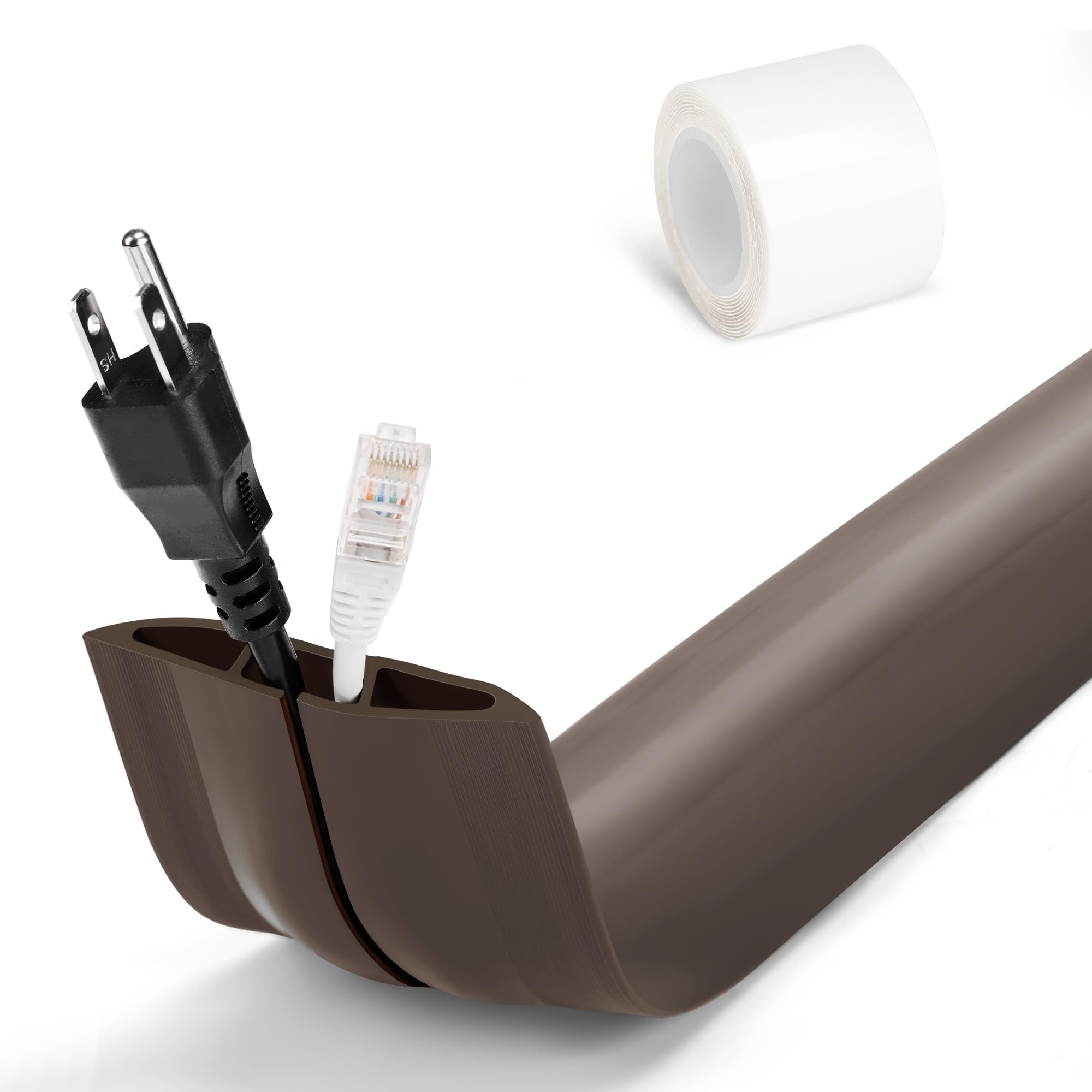 Lzeoy 4Ft Cord Hider Floor   Brown Floor Cable Hider, Wire Covers For Cords Prevent Cable Trips, Floor Cord Cover, Power Cable M
