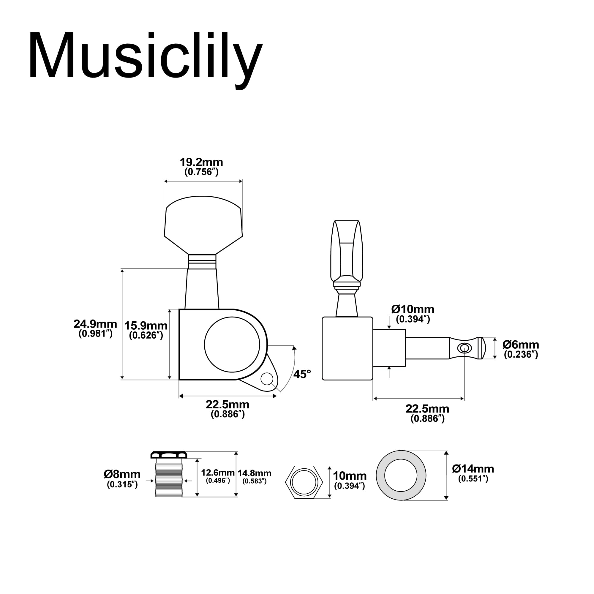 Musiclily Pro 6 Inline Sealed Guitar Tuners Tuning Pegs Keys Machines Heads Set For Fender Stratocaster Strat Telecaster Tele El