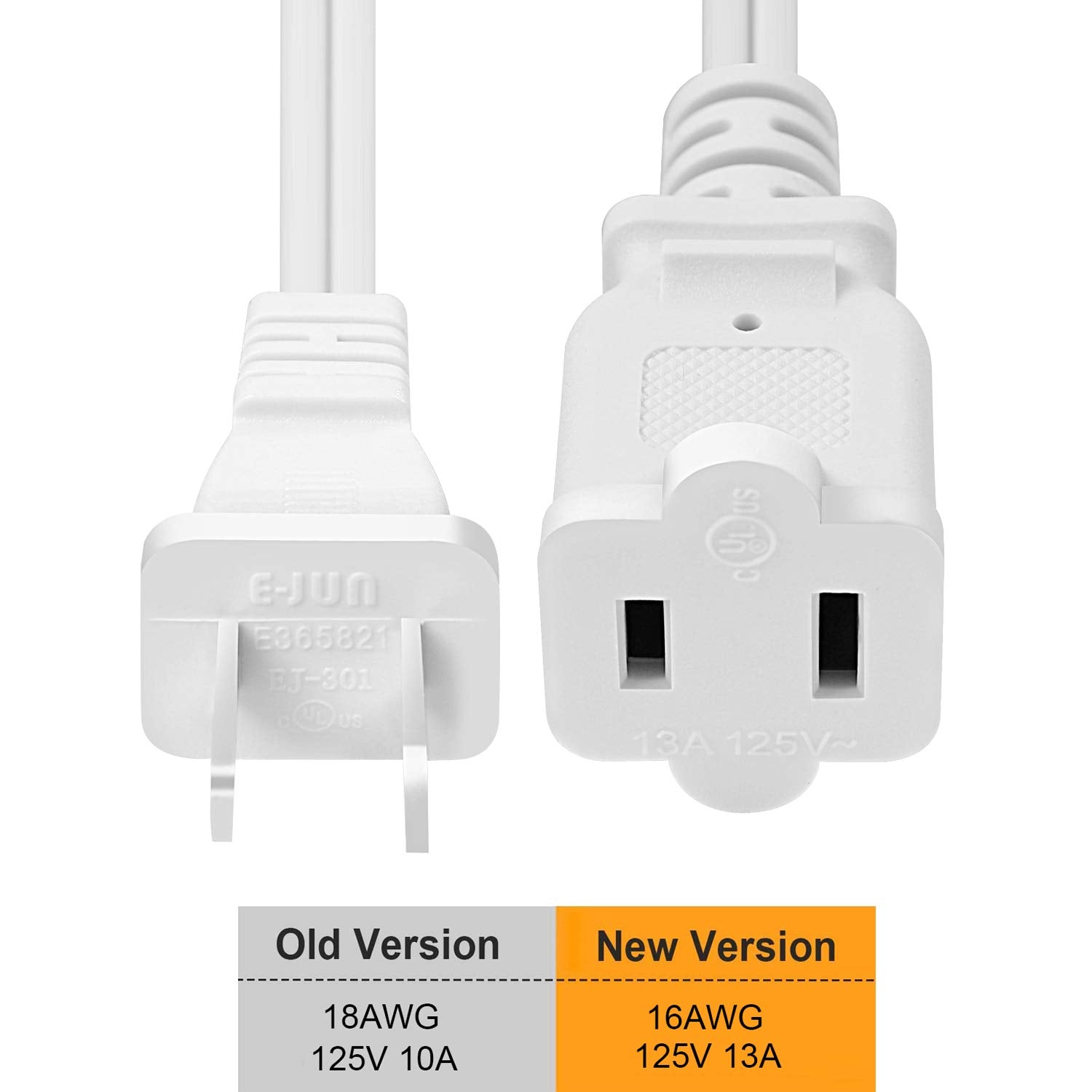 Vseer 2 Prong Extension Cord Us Ac 2 Prong Male And Female Power Cable Spt2 16Awg 13A/125V, Usa Outlet Saver Power Extension Cor