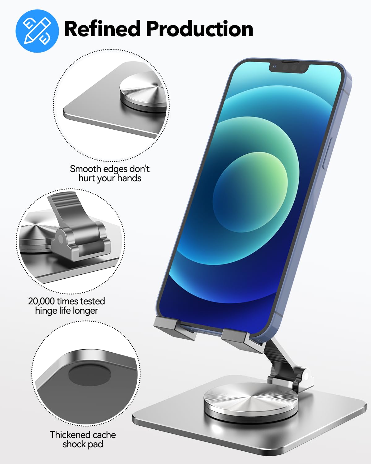 Sojuner Rotating Aluminum Cell Phone Stand For Desk, Tablet Stand Compatible With 4 9.7In Phones And Ipad