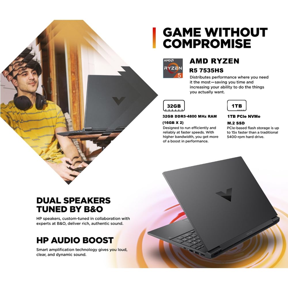 Hp Victus 15 Gaming Laptop (15.6'' Fhd 144Hz Ips, Amd Ryzen 5 7535Hs, 32Gb Ddr5 Ram, 1Tb Pcle Ssd, Nvidia Geforce Rtx 2050 4Gb,
