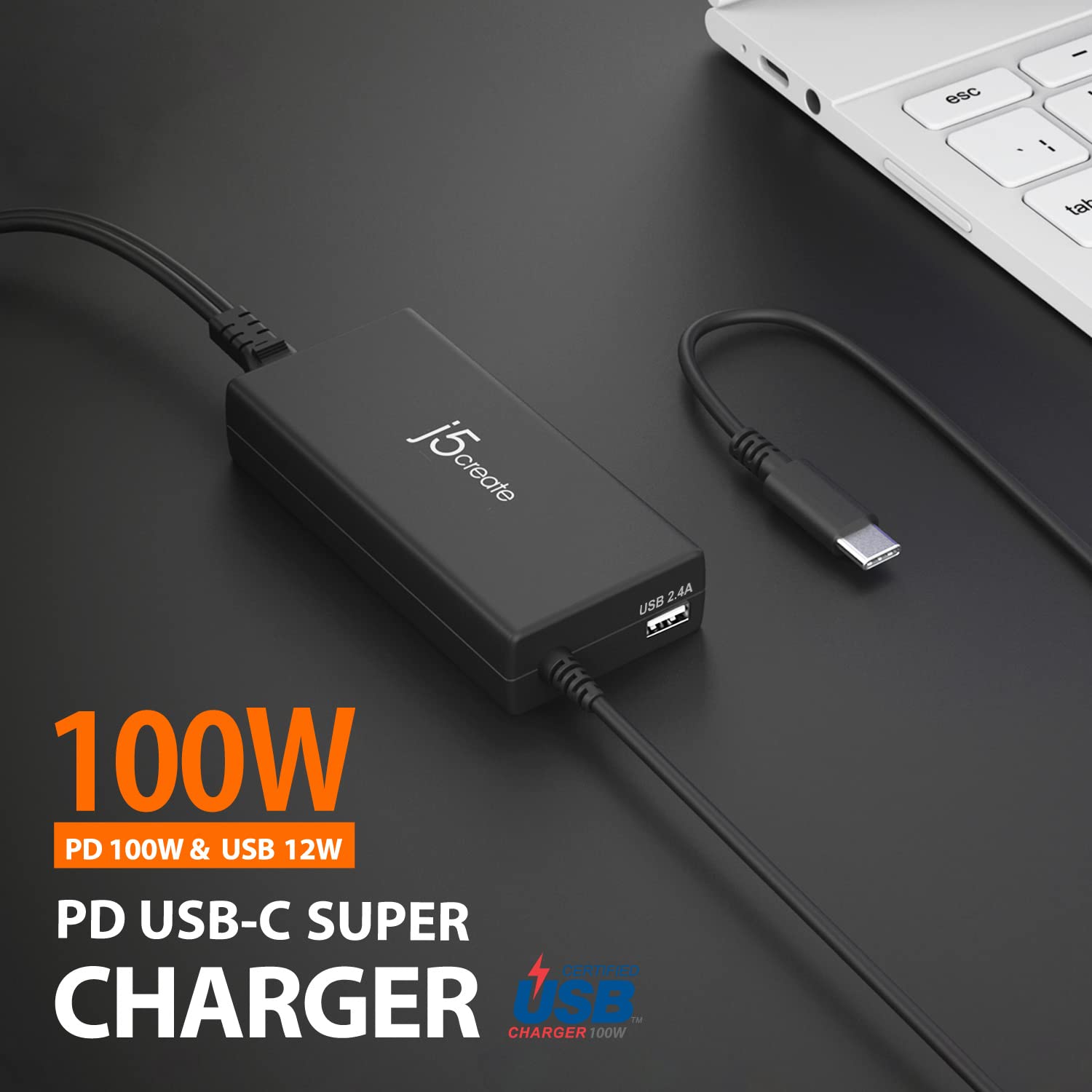 J5Create Usb Type C Pd 100W Fast Charger For Macbook Pro, Chromebook, Laptop, Notebook, Tablet, Android, And Ios Smartphones (Ju
