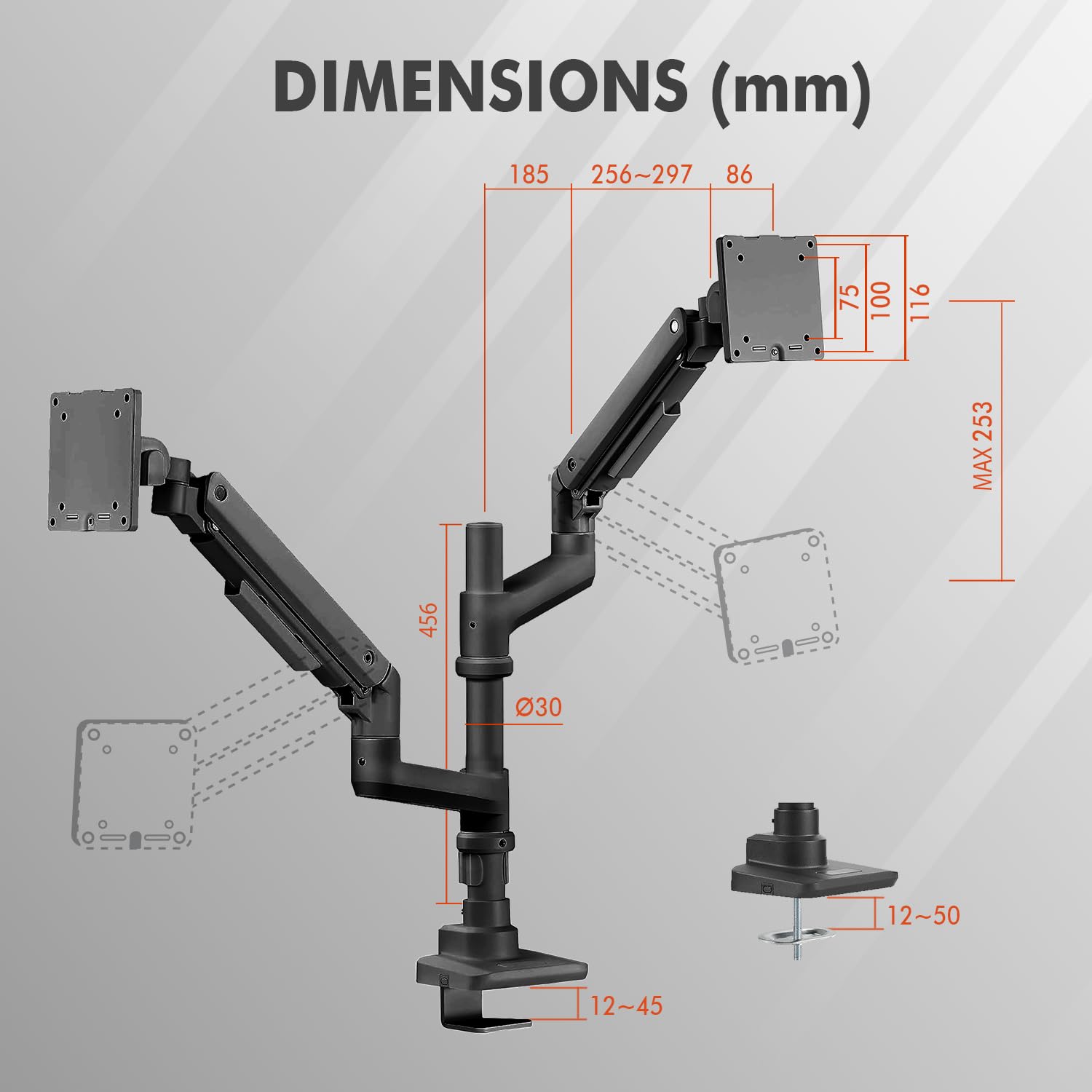 G Pack Pro Dual Monitor Arm   Heavy Duty Gas Spring Monitor Mount For Up To 49 Inch Computer Screens   Black Dual Monitor Stand