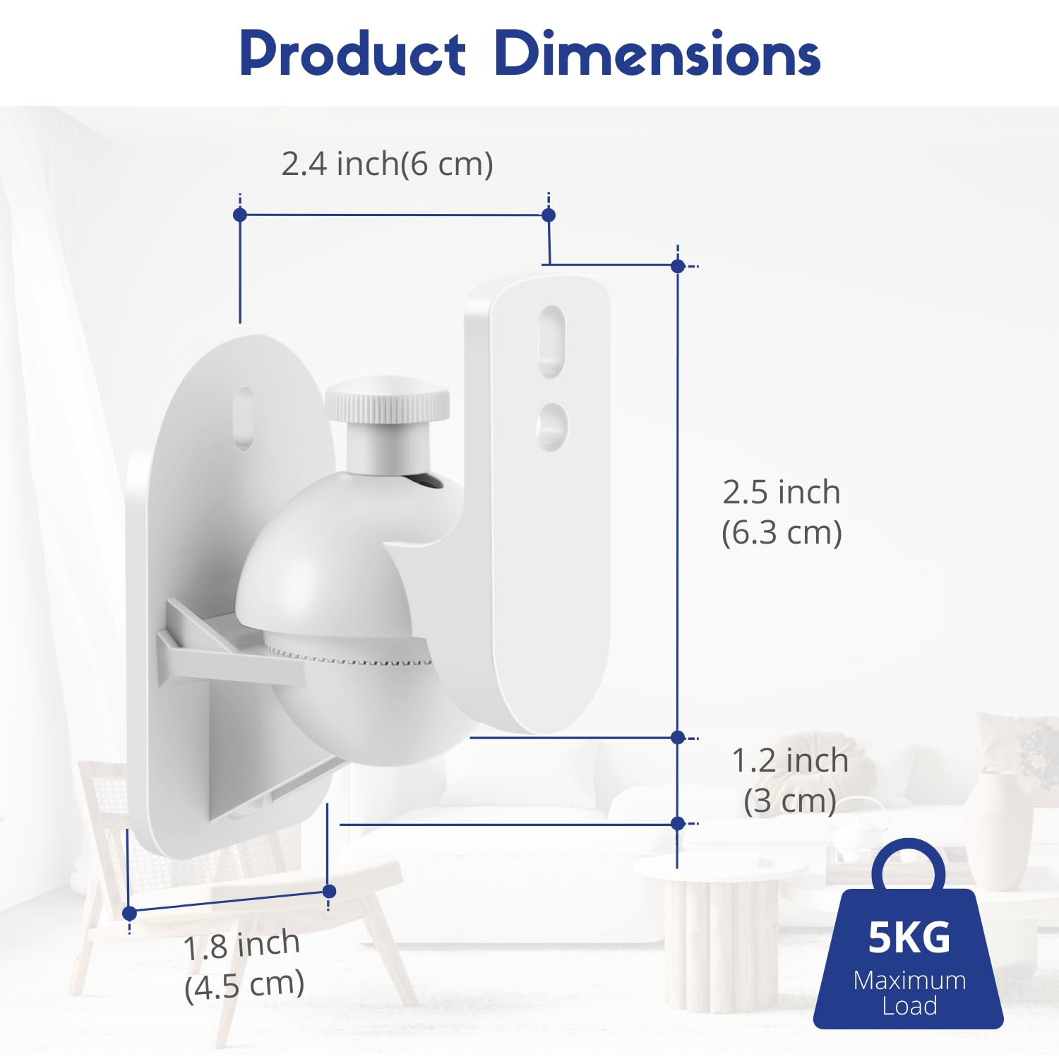 Tnp Universal Satellite Speaker Wall Mount Brackets - Stylish White Finish Surround Sound Speaker Mounts With Adjustable Swivel