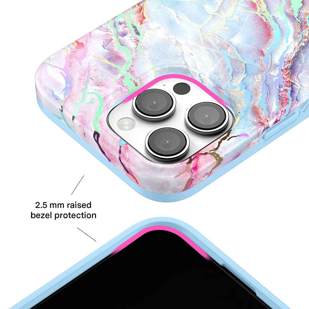 Velvet Caviar For Iphone 16 Pro Case Holographic Marble For Women [8Ft Shockproof]   Cute Phone Cover   Colorful Blue Pink
