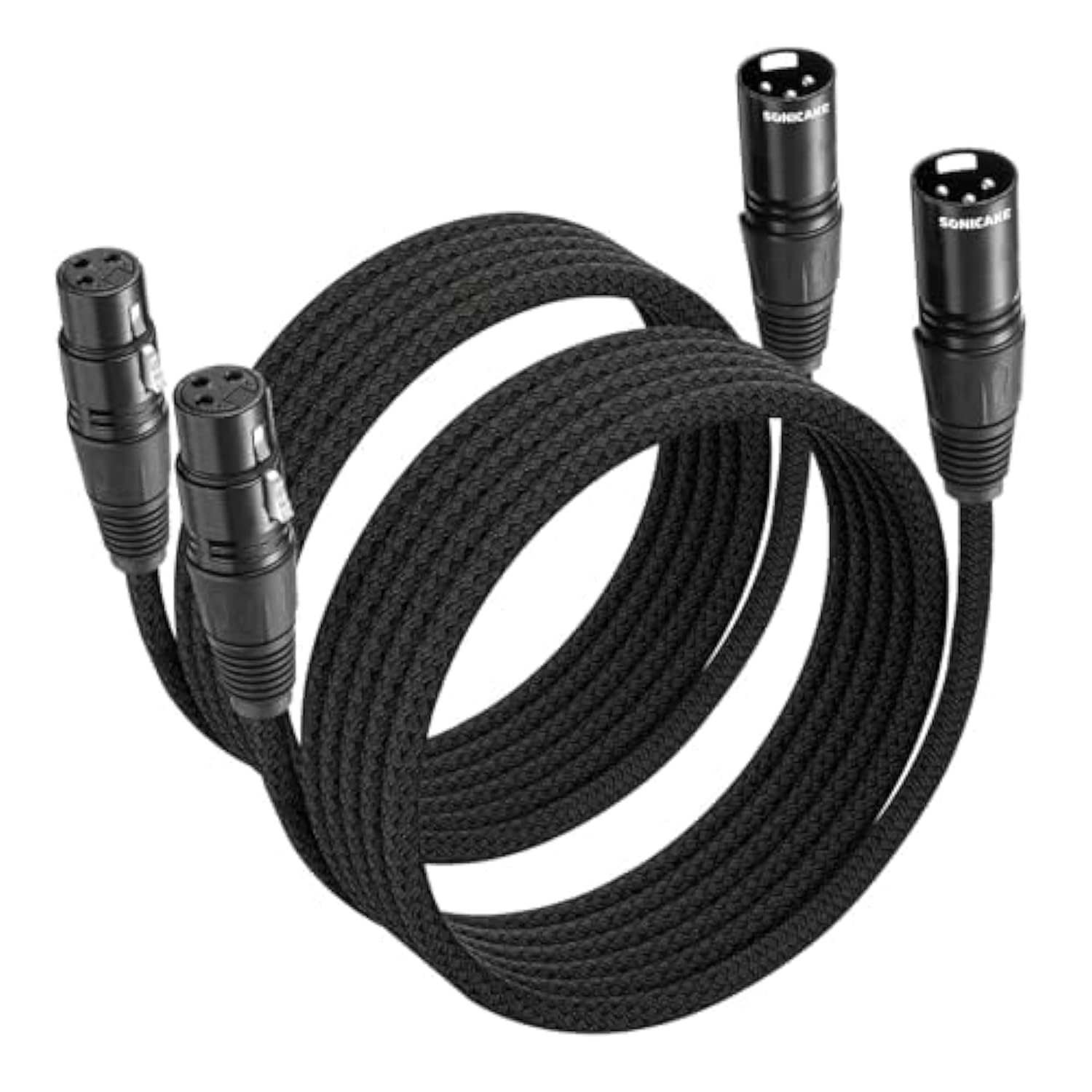 SONICAKE XLR Microphone Cable Male to Female 3 Pin Nylon Braided for Studio Recording and Live Production 10 Feet/3M, 2 Pack Bla