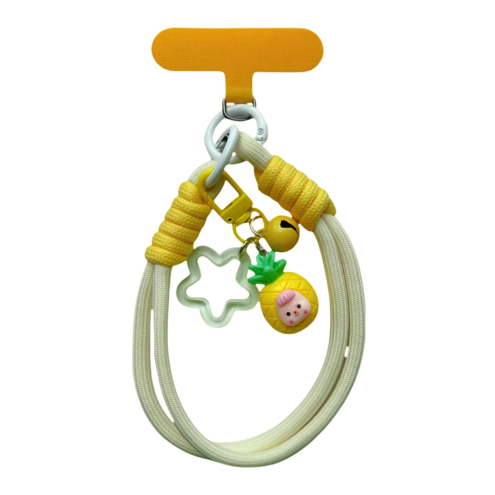 KEESOO Dopamine Vibes Universal Wrist Strap - Korean-Style Short Phone Lanyard with Cute Yellow Pineapple Charm, 7mm Rope, Trend