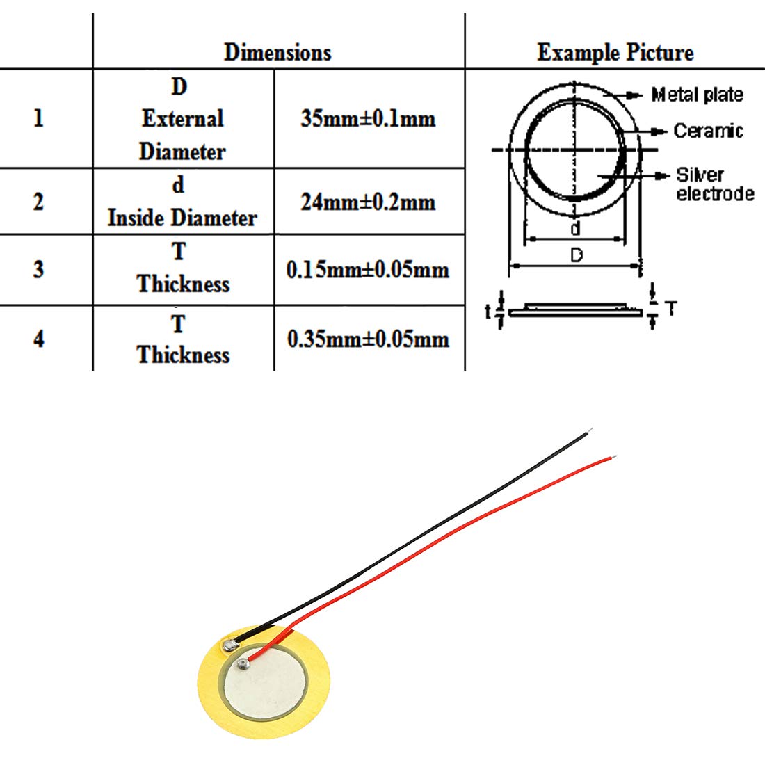 Dzs Elec 15Pcs 35Mm Piezo Disc Transducer Contact Microphone Trigger Sound Sensor With 4 Inches Wires For Acoustic Instrument