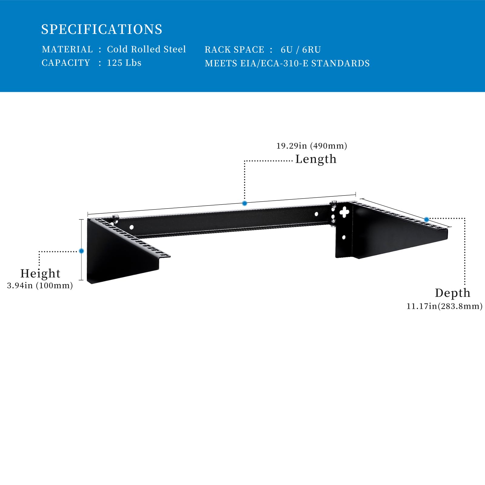 Rackpath 6U Vertical Wall Mount Rack   Heavy Duty 125Lbs Capacity Vertical Mounting Bracket (6U)