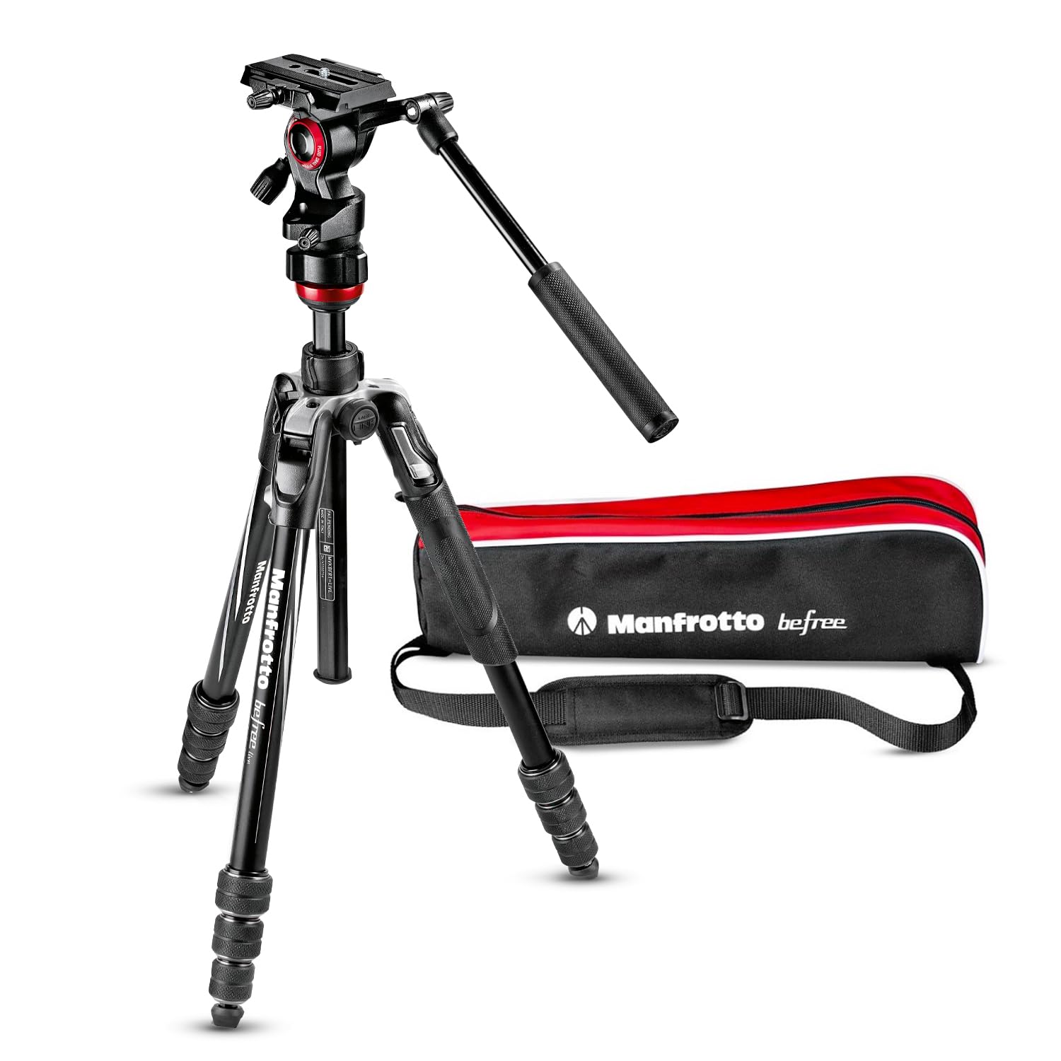 Manfrotto Befree Live 4 Section Aluminum Compact Travel Video Tripod With Fluid Head, Black/Silver