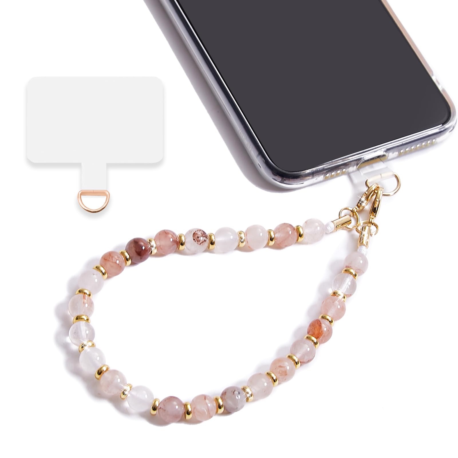 Lostars Marble Beaded Iphone Wrist Strap,Detachable Phone Bracelet Strap With Tether Tab,Hands Free Phone Wristlet Strap (Pink 1