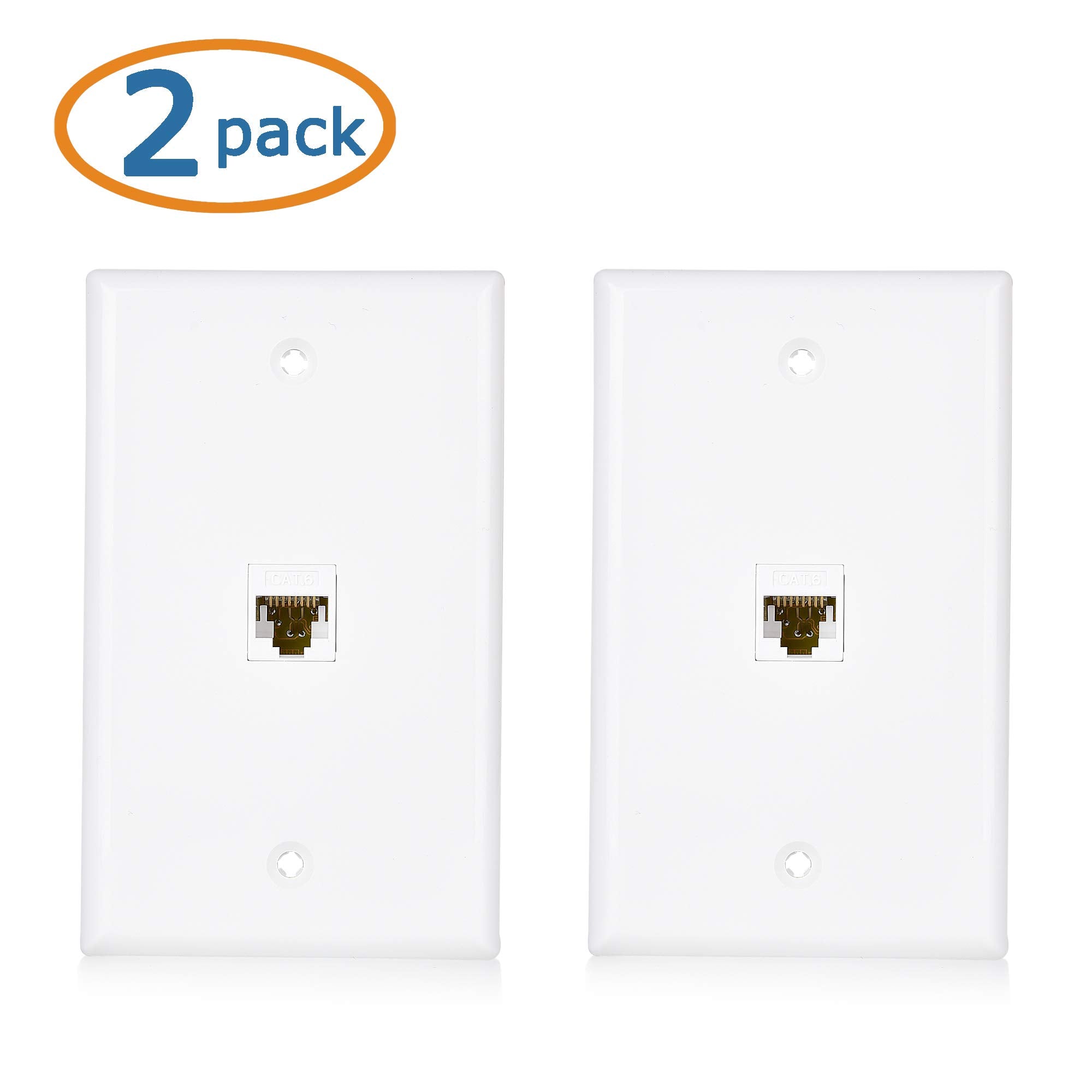 Cable Matters 2 Pack 1 Port Ethernet Wall Plate (Cat6 Wall Plate, Cat5E Ethernet Wall Outlet) In White With White Ethernet Keyst