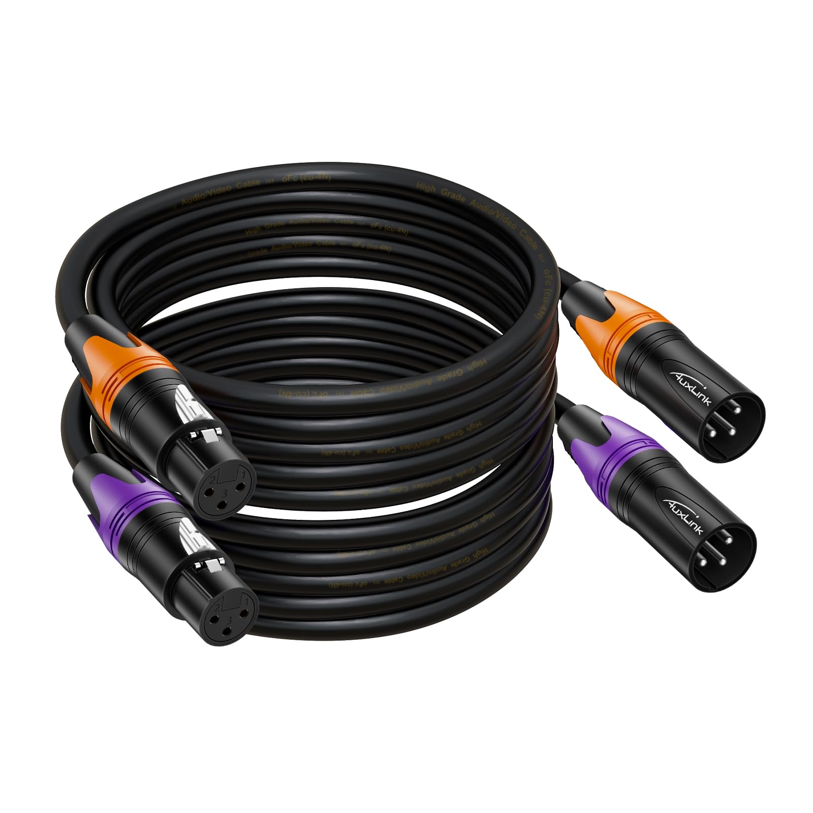 Auxlink Xlr Cables, Banlaced Xlr Cable Male To Female 50Ft 2Pack Mic Cable Gold Plated 3 Pins, Xlr Speaker Cables Compatible Wit
