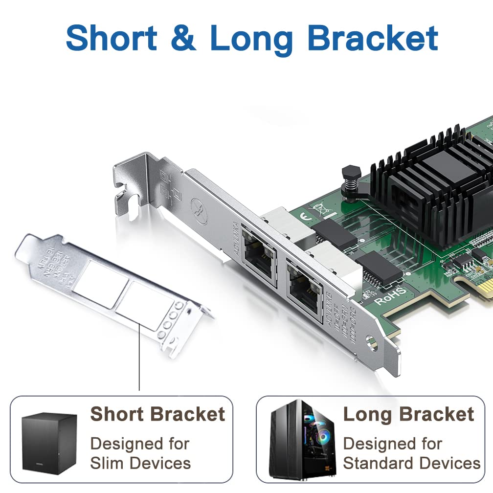 Gigabit Dual Nic Card With Intel I350 Chip, 1Gb Network Card Compare To Intel I350 T2 Nic, Dual Rj45 Ports, Pci Express 2.1 X4,