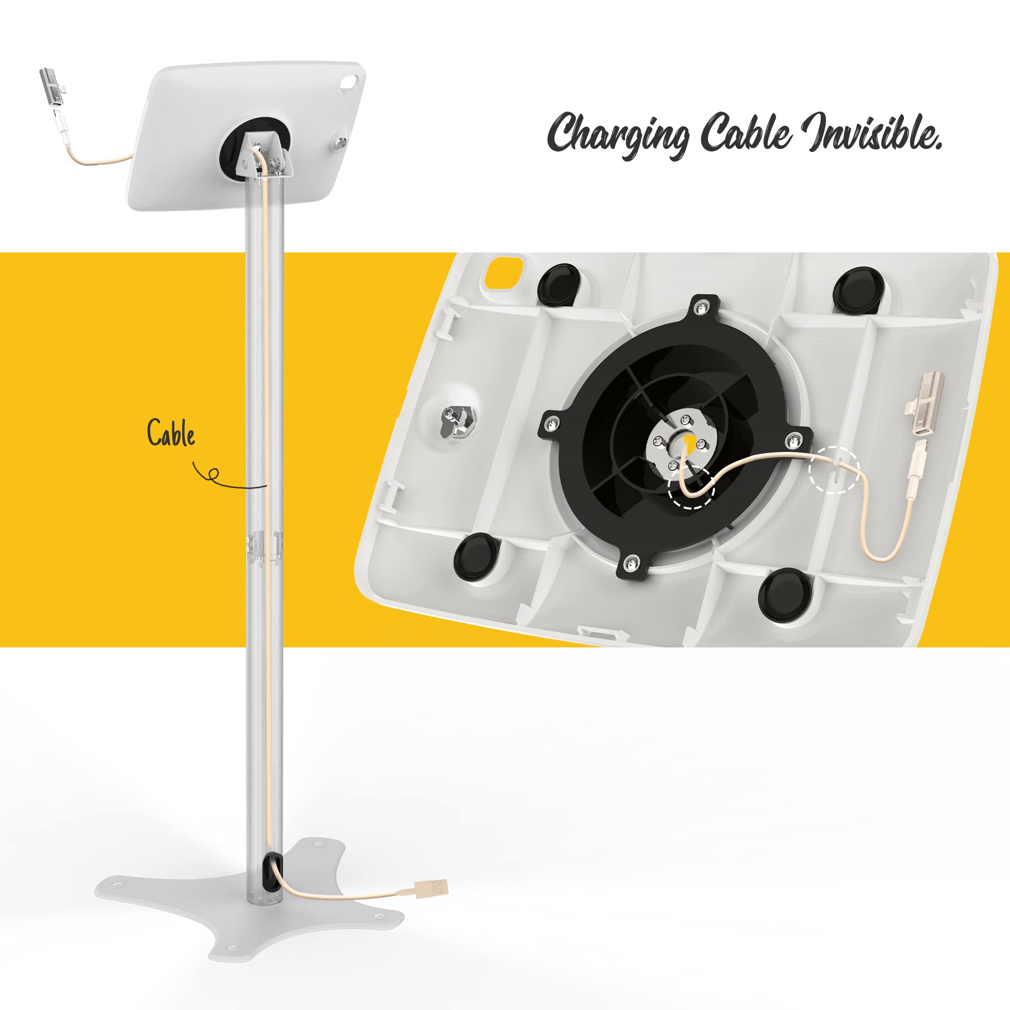 Beelta Tablet Kiosk Floor Stand Adjustable Compatible With 10.2'' Ipad 7 8 9Th, 120 Degree Rotate Lockable Tablet Enclosure+Alum