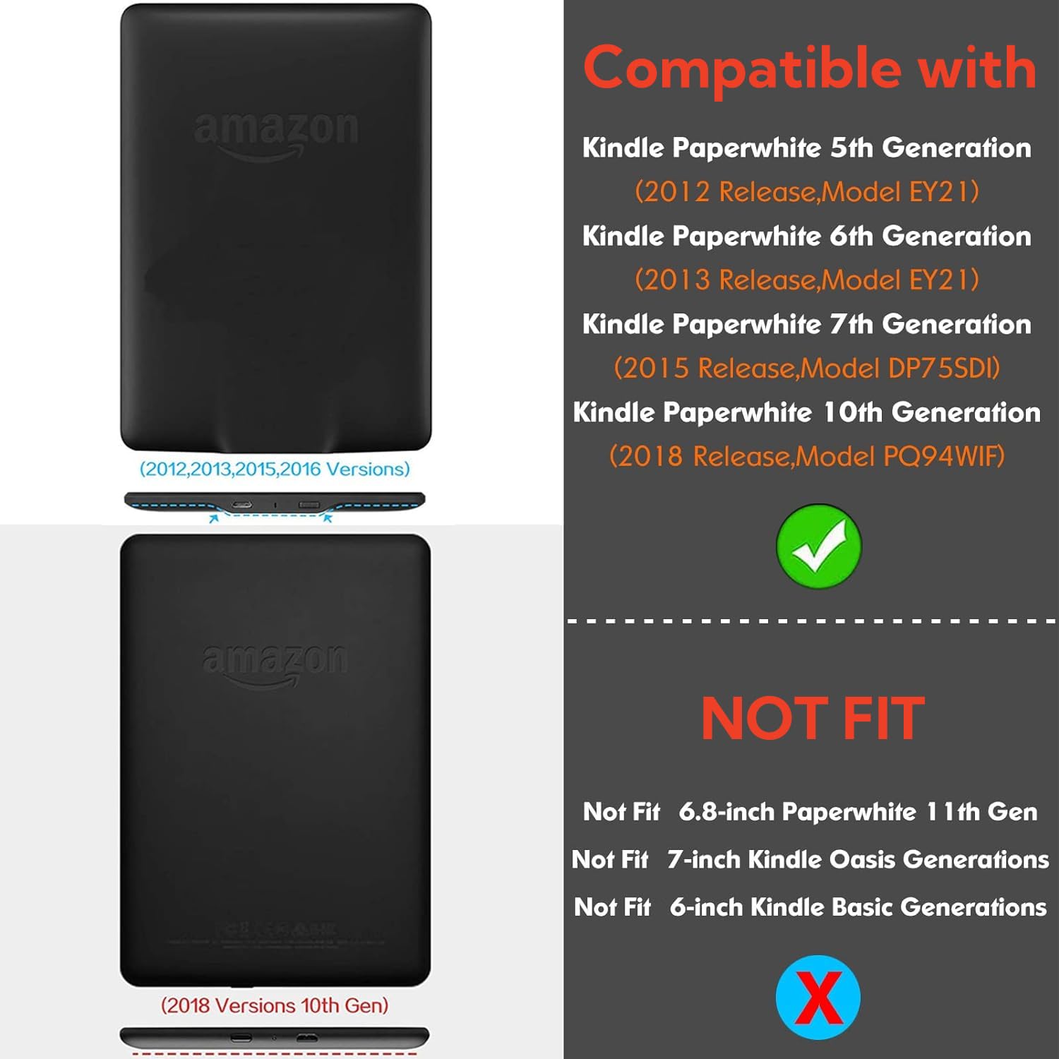 Kerom Case For 6'' Kindle Paperwhite (10Th/7Th/6Th/5Th Generation, 2012 2018 Release), Premium Pu Leather Cute Cover Case With F