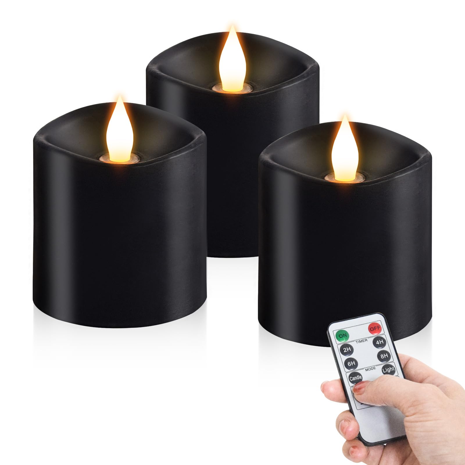 Milysoek 3X3 Flickering Flameless Candles Set Of 3, Led Candles Battery Candles Flickering,With Timer, 3 Inch Flameless Candles
