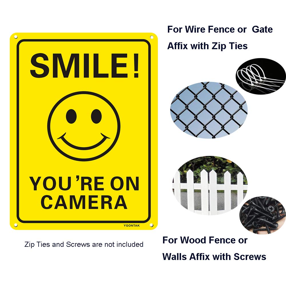 3Pack Smile You'Re On Camera Video Surveillance Signs 10X7 Inches Anti Rust Aluminum Uv Protected Reflective Signs For Home Busi