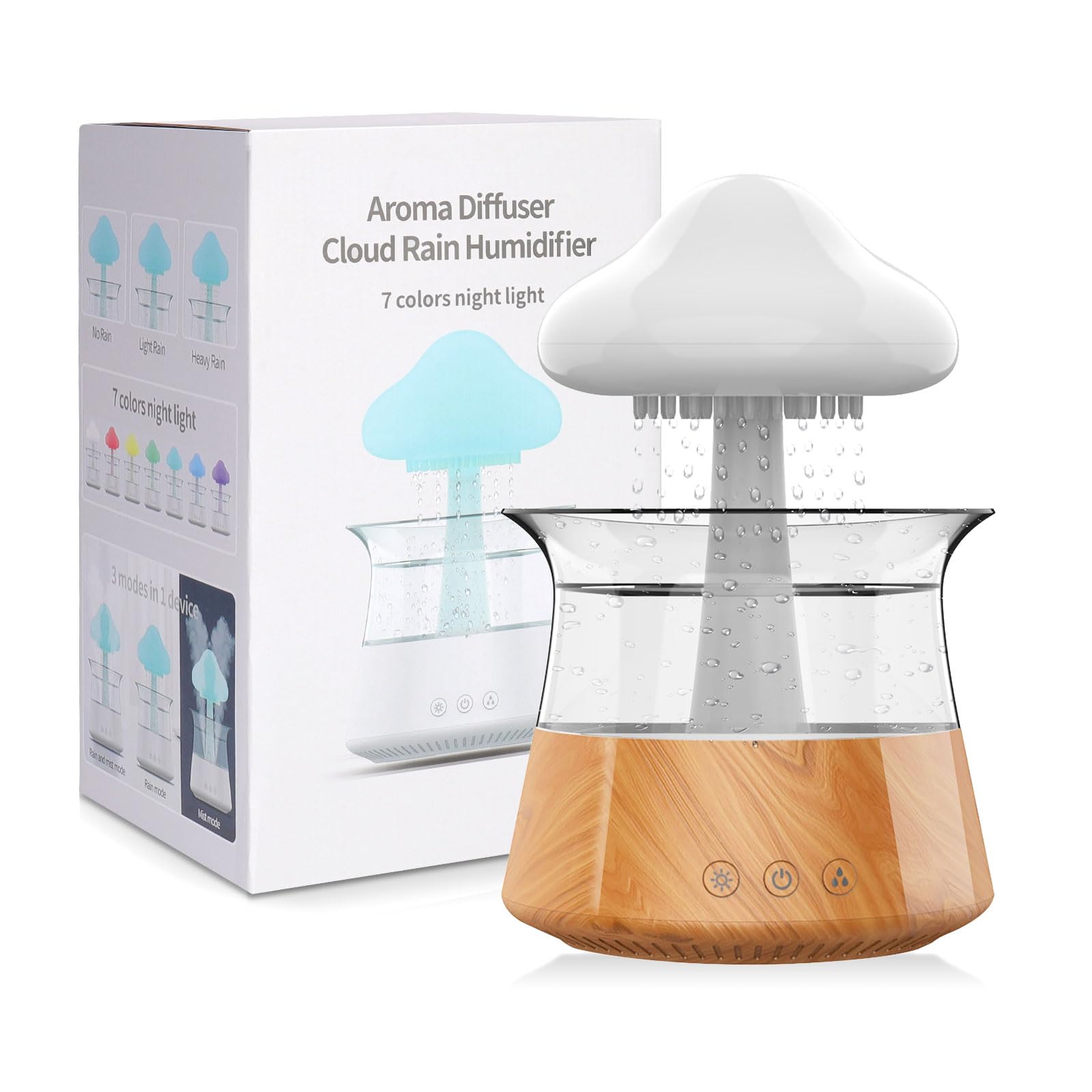 Cloud Rain Humidifiers For Bedroom & Large Room   Essential Oil Diffuser With 7 Colors Led Lights   Whole House Coverage Auto Sh