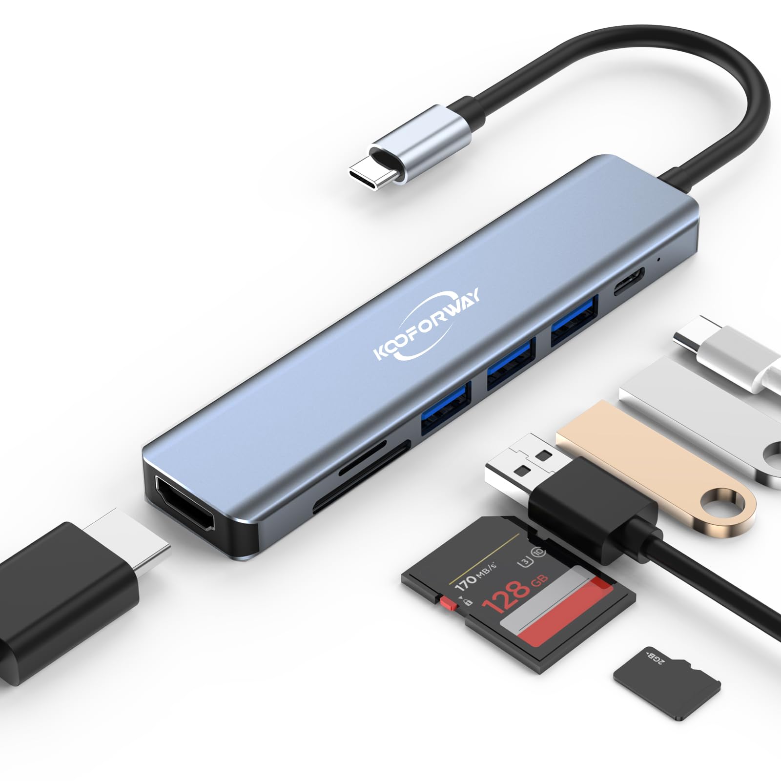 Usb C Laptop Docking Station,Kooforway Multiport Adapter 7 In 1 Type C Hub With Hdmi,Usb 3.0,Usb 2.0 * 2,Sd/Tf,100W Pd Charging