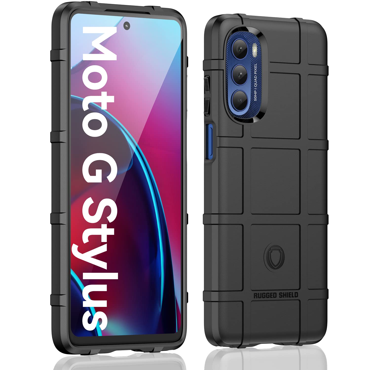 Ego Tactical Rugged Shield Brand Solid Color Tpu Phone Case For Moto G Stylus 5G (2022)   Black