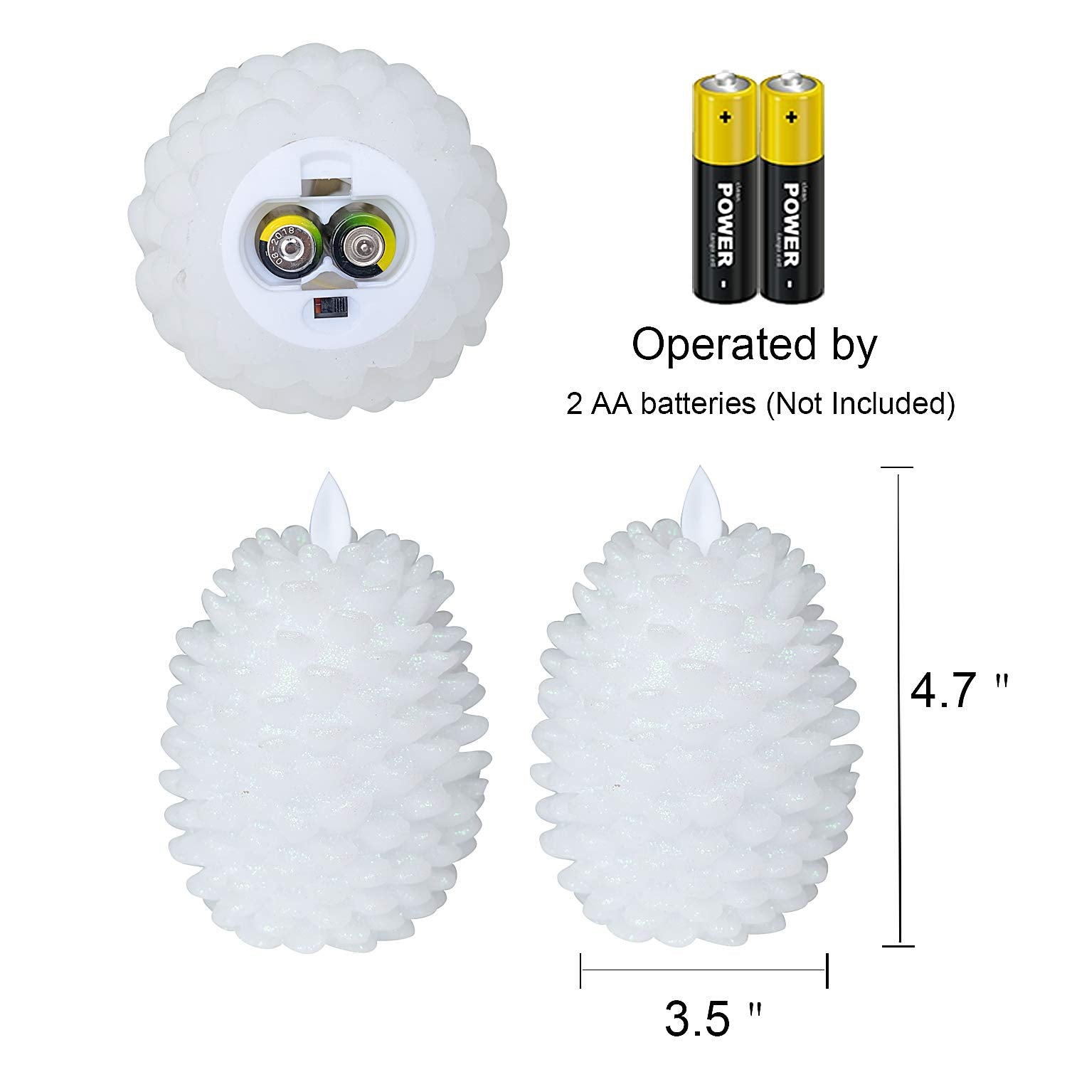 Eldnacele Led Pine Cone Candles With Remote Timer, Battery Operated Flameless Candles Unscented Wax Pinecone Candles White 2 Pac