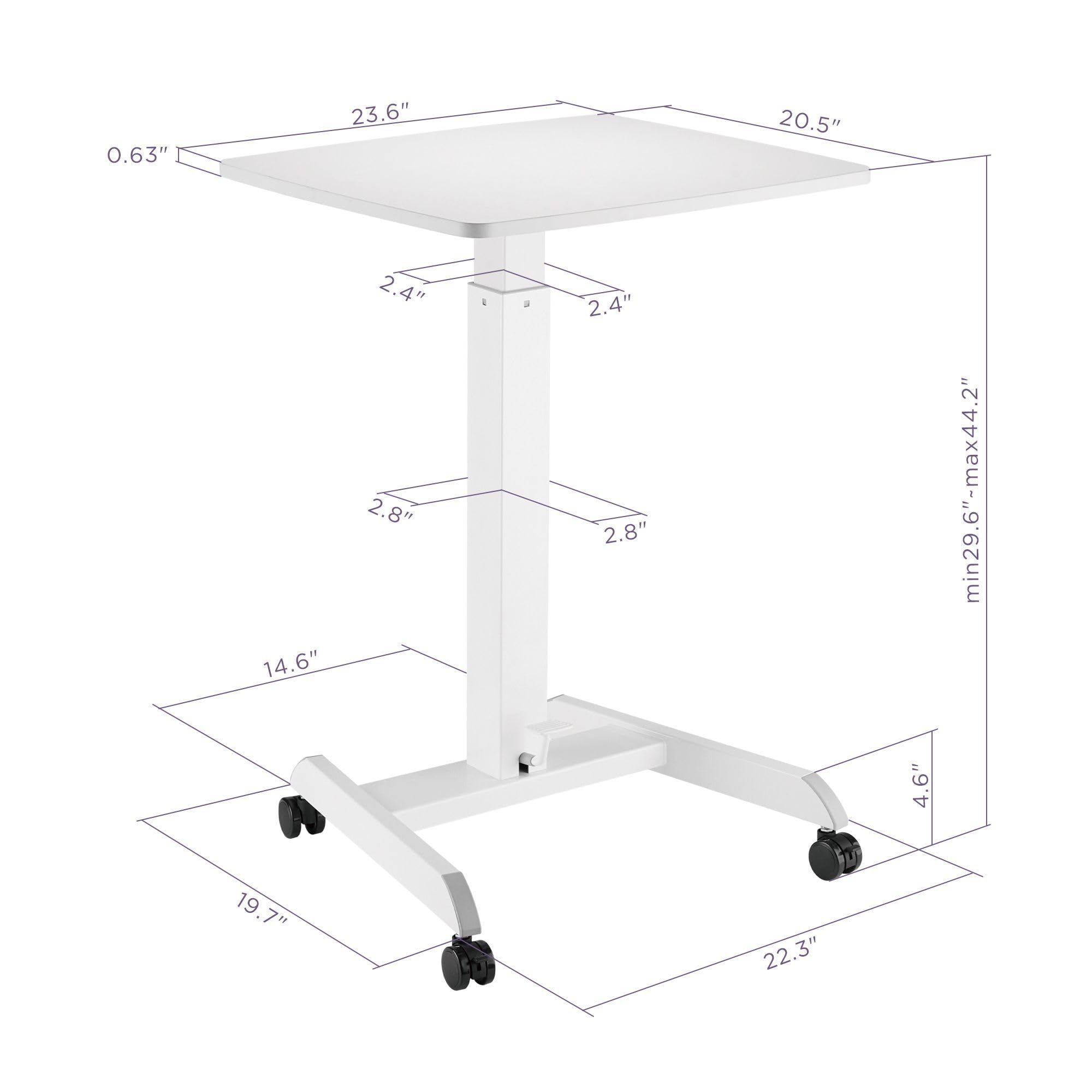 Kantek Mobile Sit Stand Laptop Computer Desk, Adjustable Height (29.6'' To 44.2''), Compact 23.6'' W X 20.5'' D Platform, Foot P