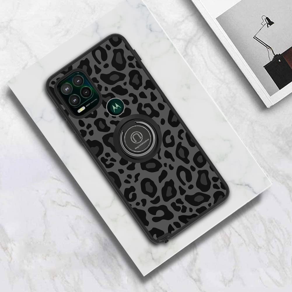 KANGHAR Phone Case for Moto G Stylus 5G 2021 Shockproof Leopard Design with Ring Holder Kickstand TPU PC Black