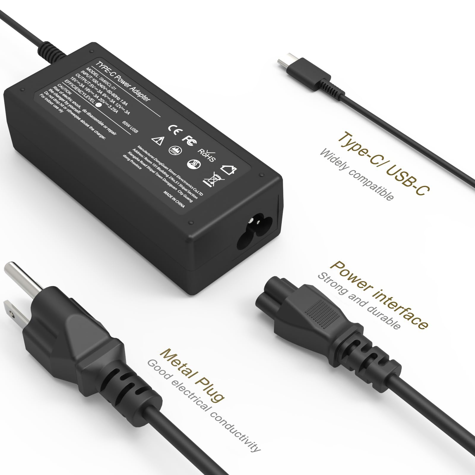 VVOX347 Universal 65W USB C Laptop Charger - Compatible with Lenovo, Dell, HP, Acer, Asus, Samsung, MacBook, Chromebook, Smartphones/Tablets